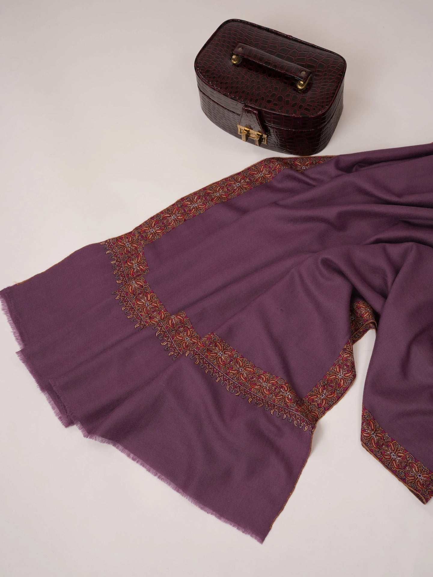 Mauve Pure Pashmina Shawl with Neemdaur Hand Embroidery Shahkaar.com
