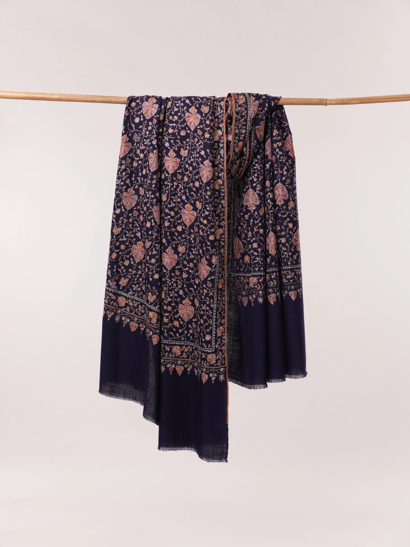 Navy Handwoven Pashmina Shawl with Sozni Hand Embroidery Shahkaar.com