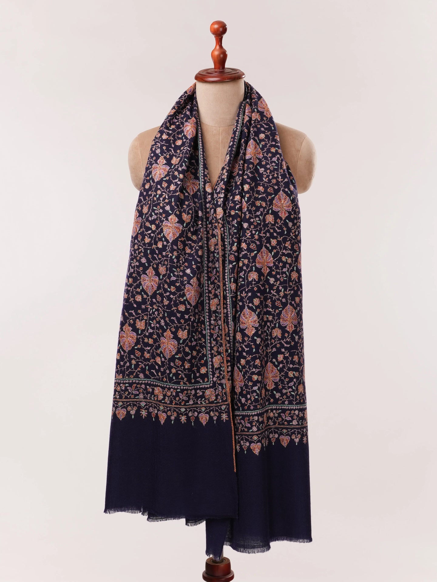 Navy Handwoven Pashmina Shawl with Sozni Hand Embroidery Shahkaar.com