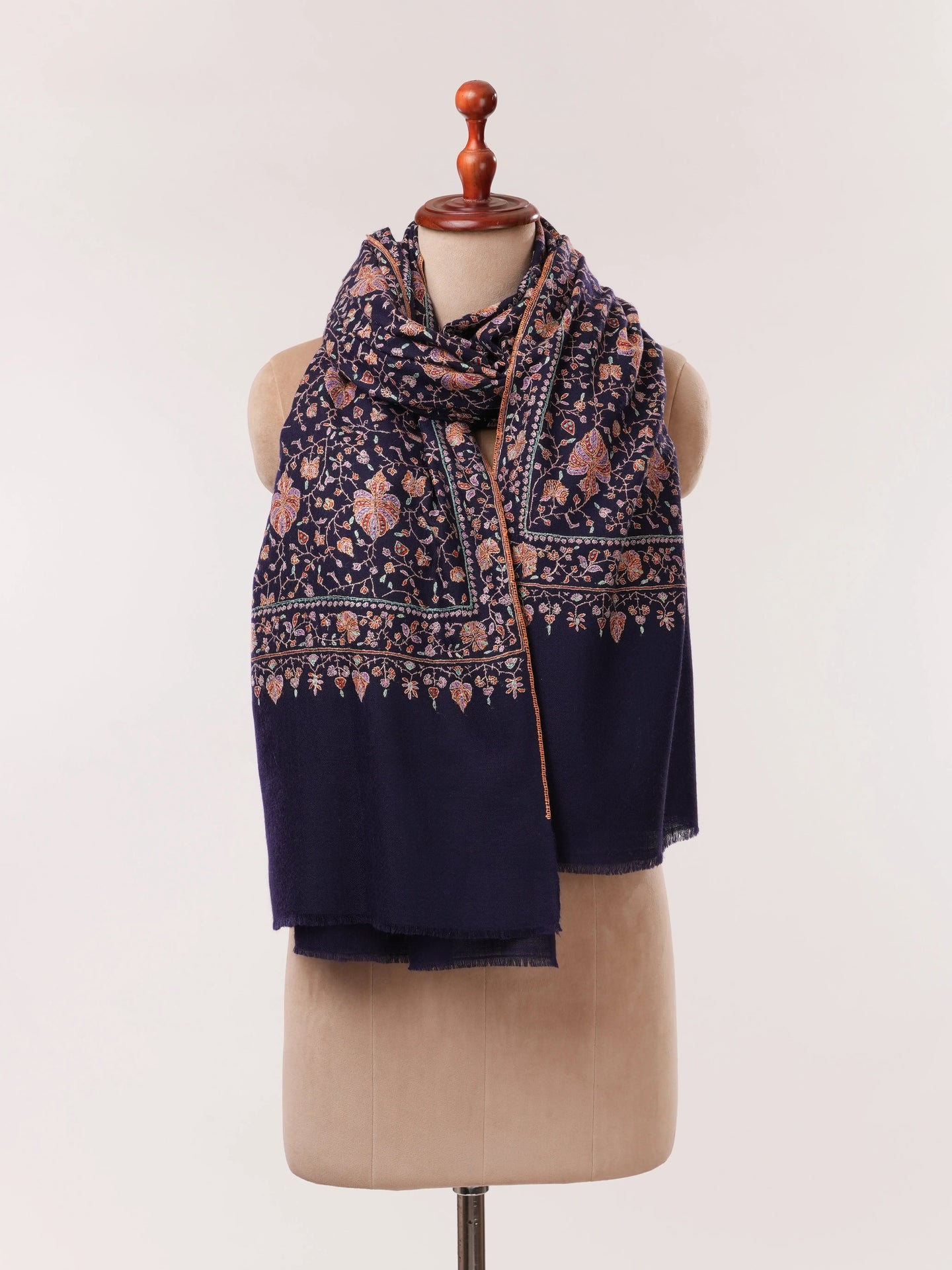Navy Handwoven Pashmina Shawl with Sozni Hand Embroidery Shahkaar.com