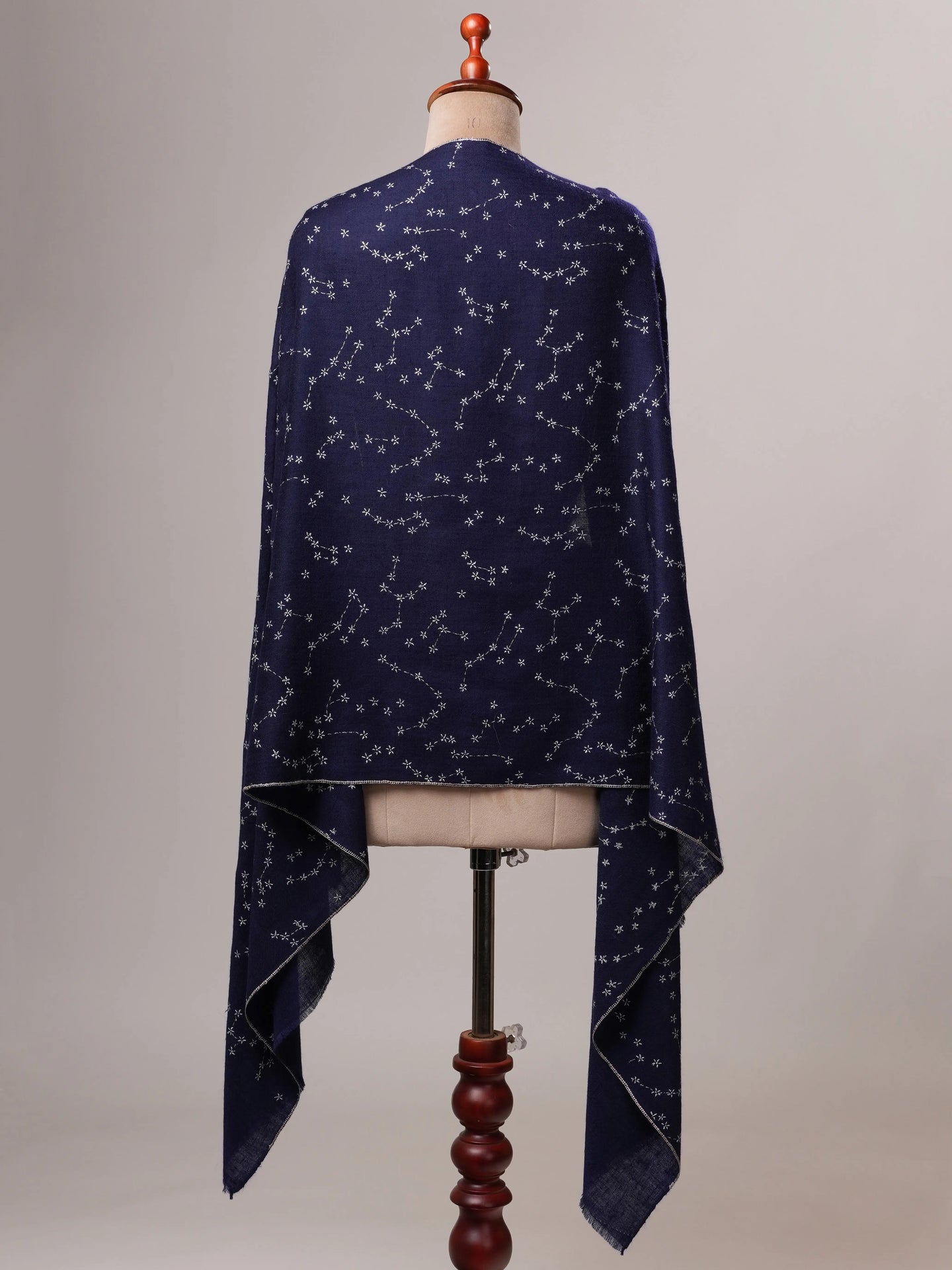 Navy Blue Soft Cashmere Scarf with Star Constellation Embroidery Shahkaar