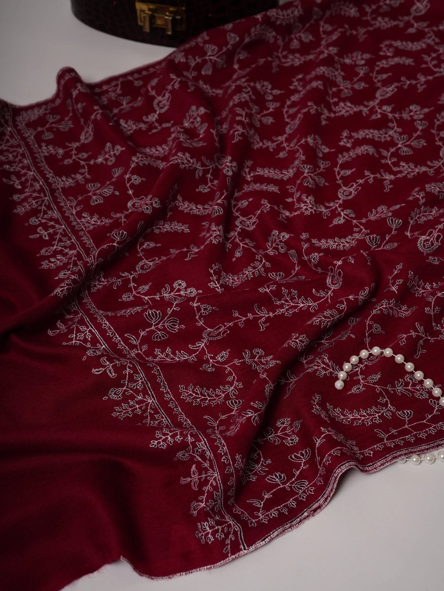 Sozni Embroidered Featherlight Handwoven Cashmere Scarf Shahkaar