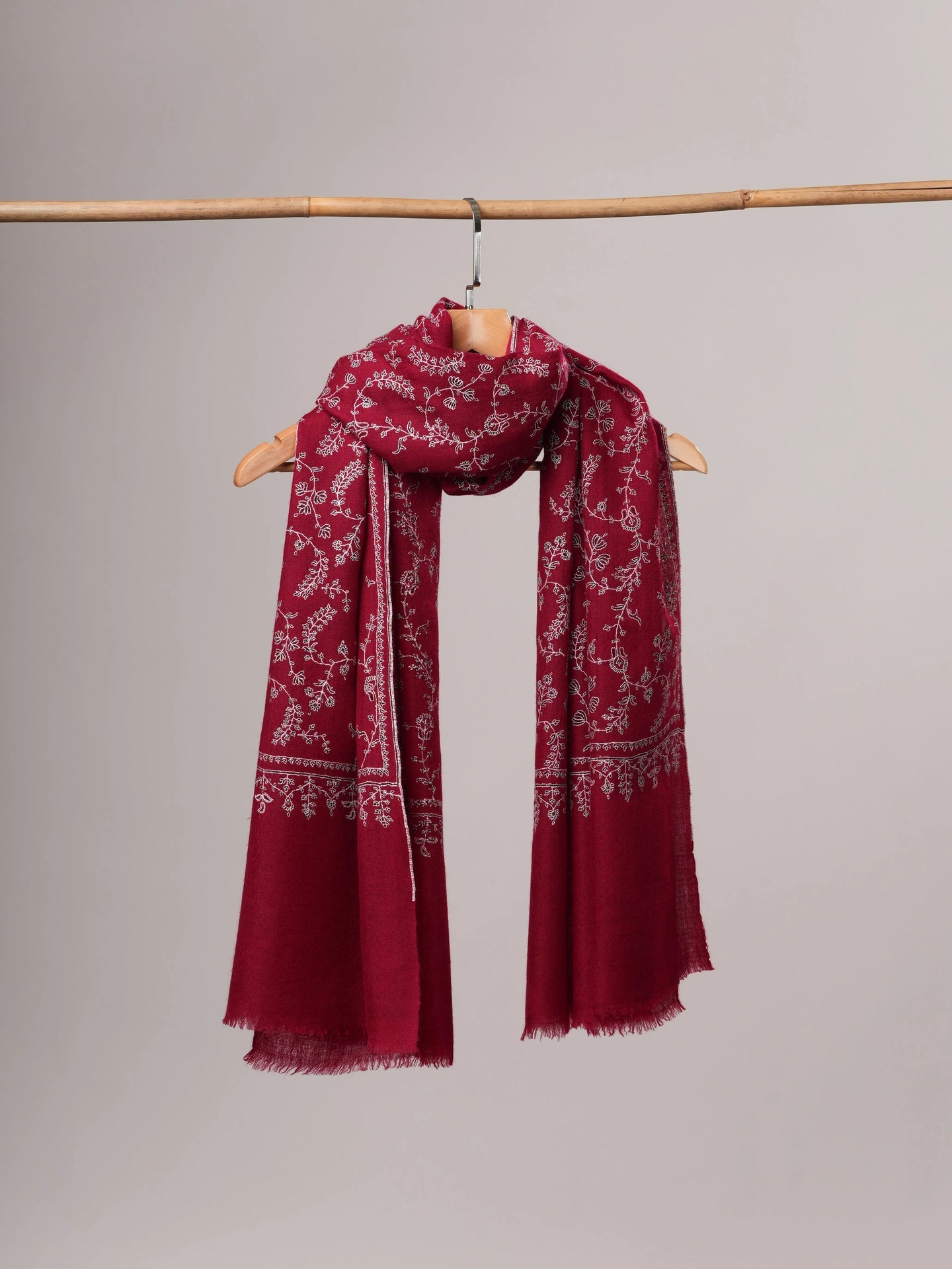 Sozni Embroidered Featherlight Handwoven Cashmere Scarf Shahkaar