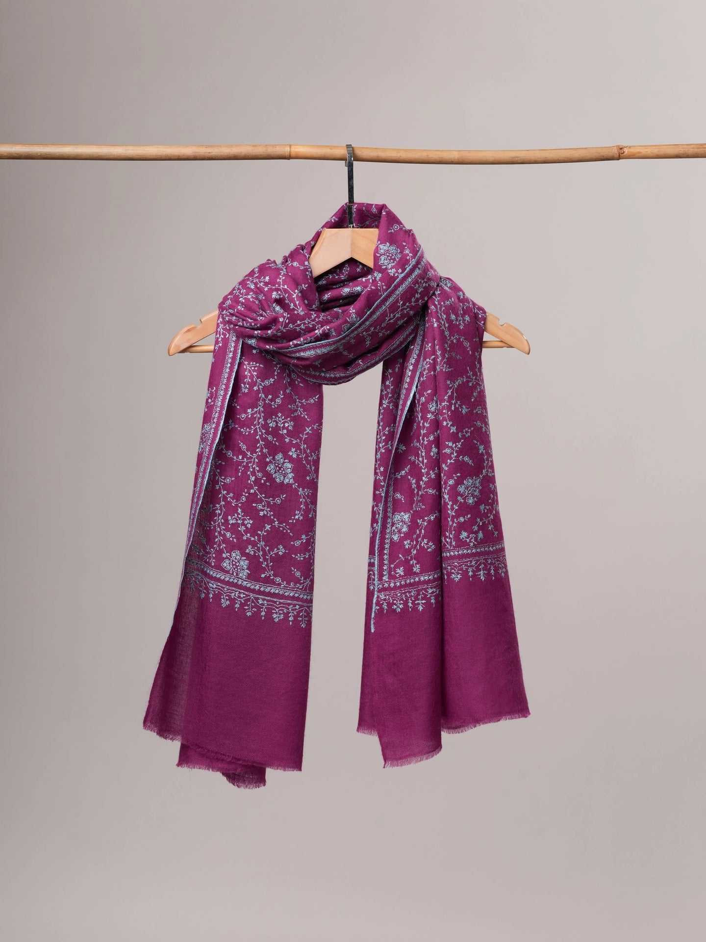 Purple Handwoven Cashmere Scarf with All-Over Sozni Jali Hand Embroidery Shahkaar