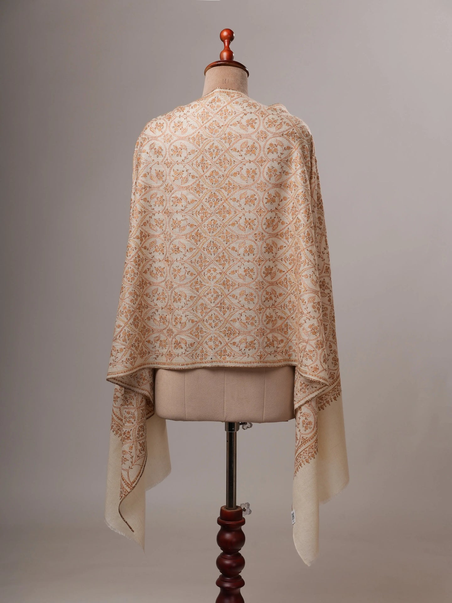 Natural White Handloomed Cashmere Scarf with Hand Embroidery Shahkaar