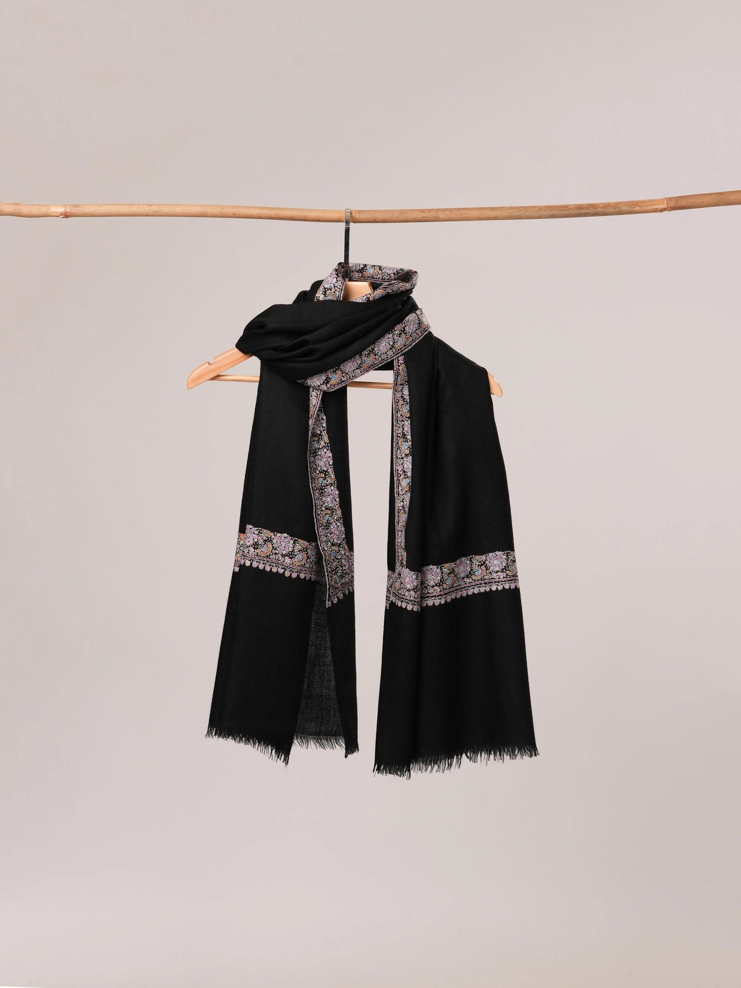 Black Sozni Neemdaur Embroidered Pure Pashmina Shawl Shahkaar.com