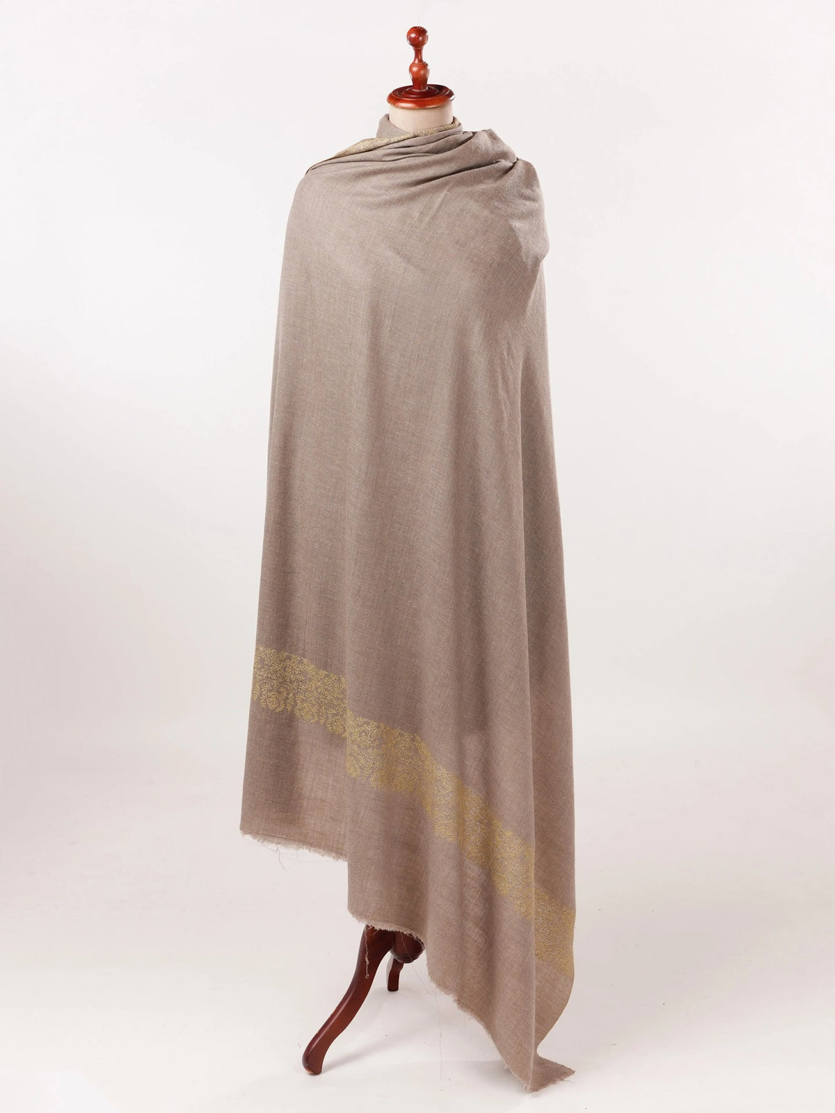 Natural Beige Oversized Pashmina Shawl with Palldar Hand Embroidery