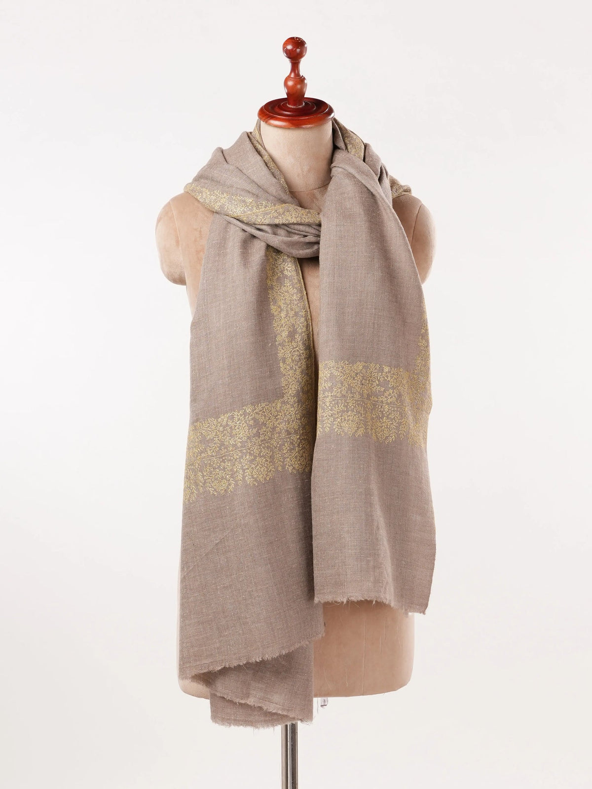 Natural Beige Oversized Pashmina Shawl with Palldar Hand Embroidery