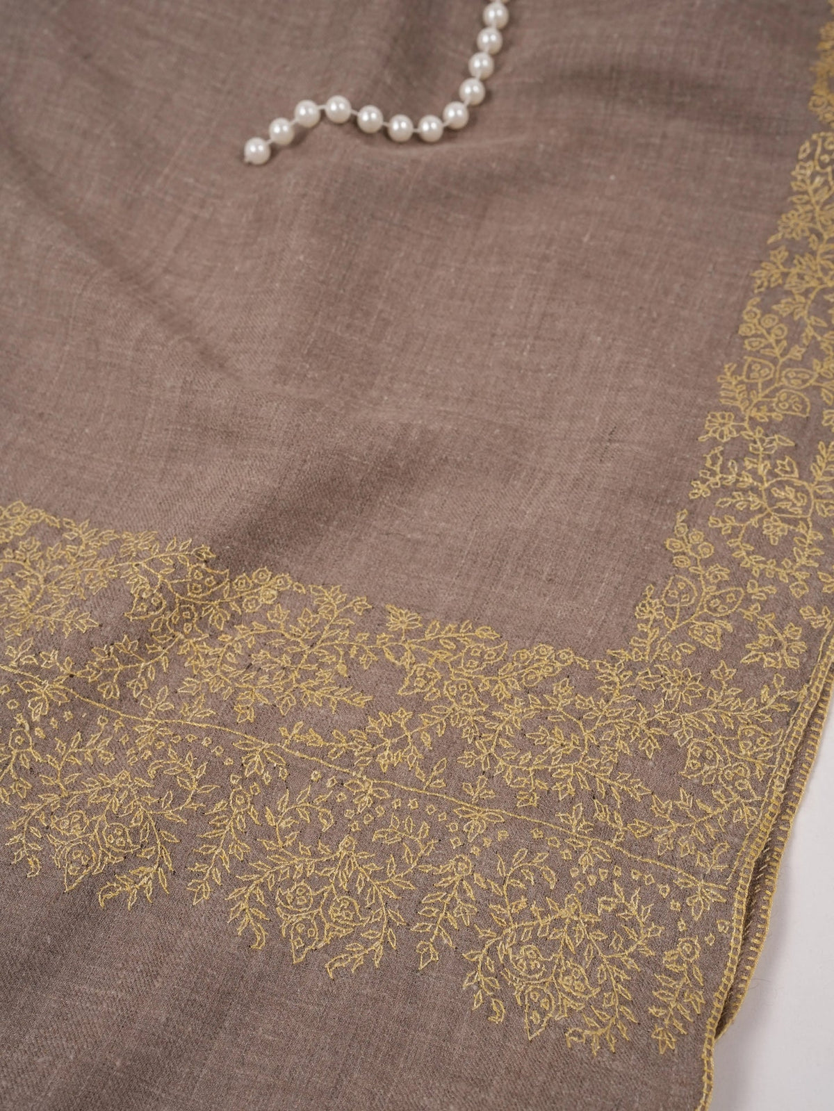 Natural Beige Oversized Pashmina Shawl with Palldar Hand Embroidery