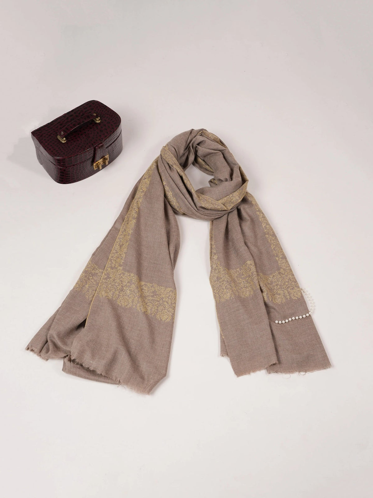 Natural Beige Oversized Pashmina Shawl with Palldar Hand Embroidery
