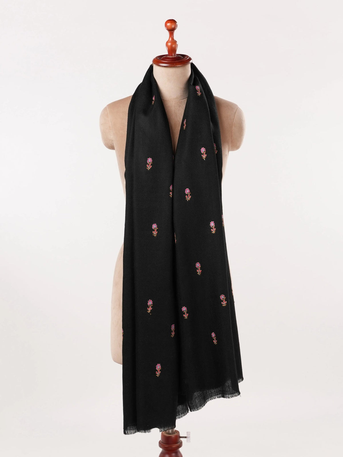 Handwoven Black Pashmina Shawl with Hand Sozni Buteh Embroidery