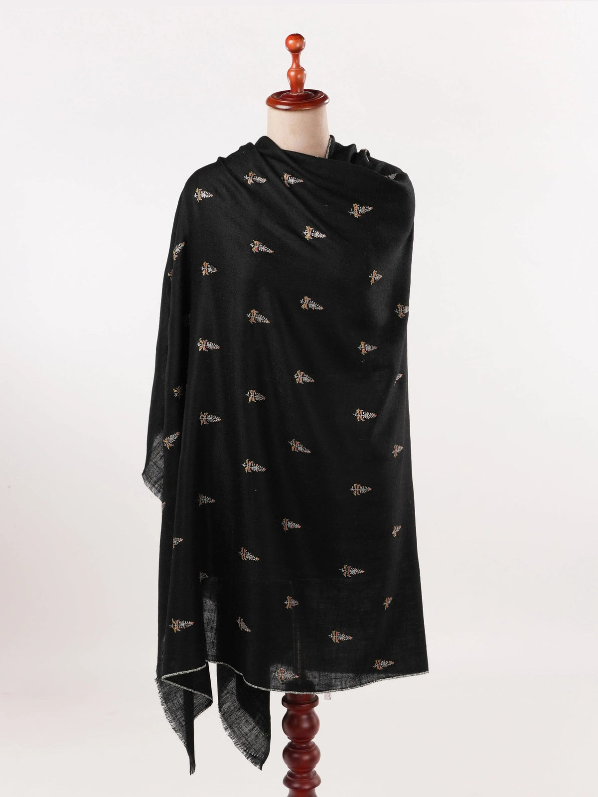 Black Pashmina Shawl with Sozni Buteh Embroidery