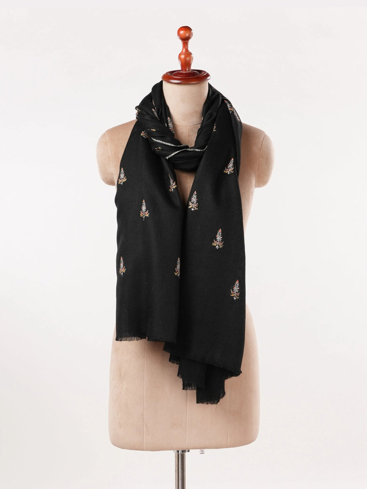 Black Pashmina Shawl with Sozni Buteh Embroidery