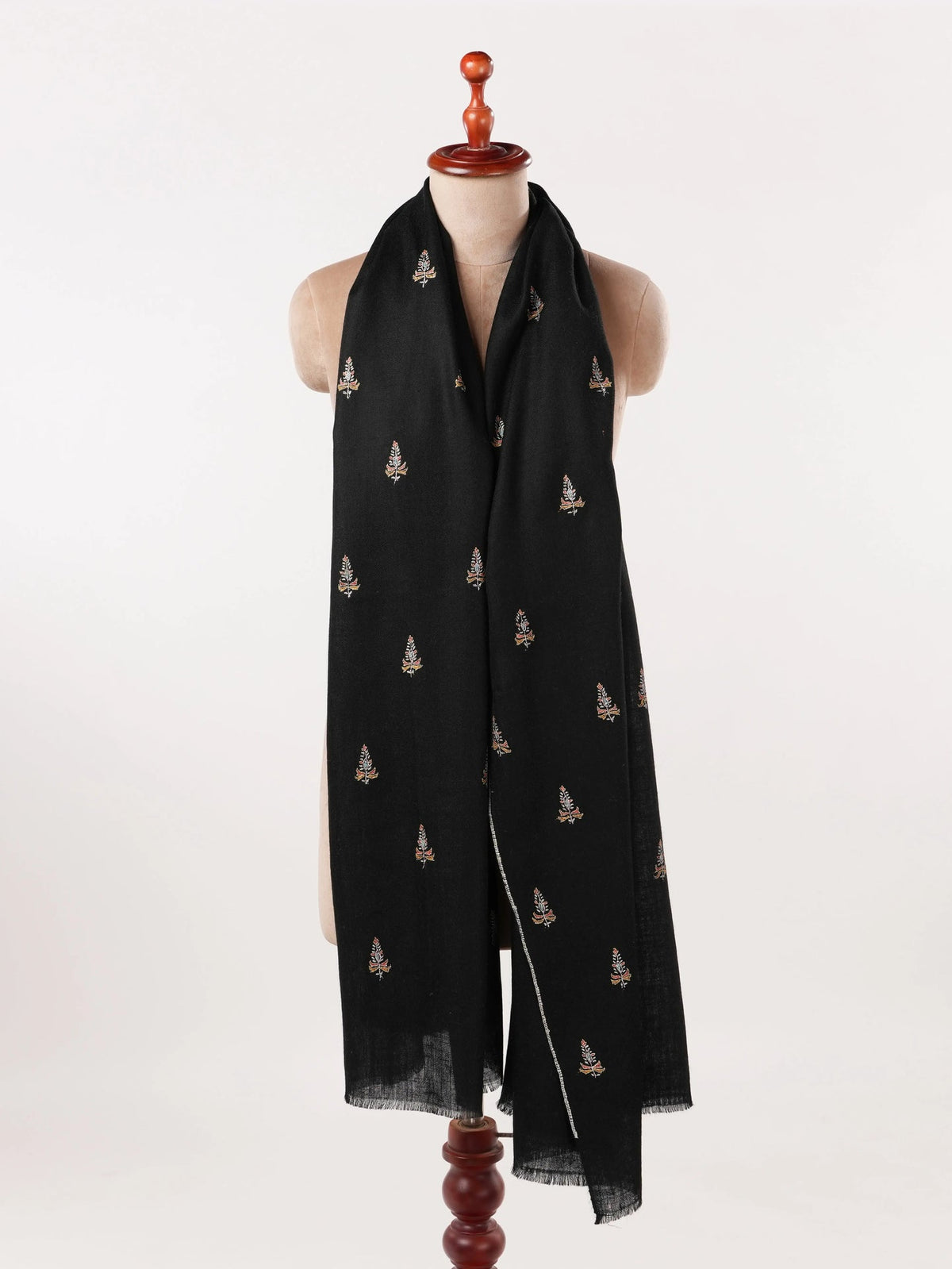 Black Pashmina Shawl with Sozni Buteh Embroidery