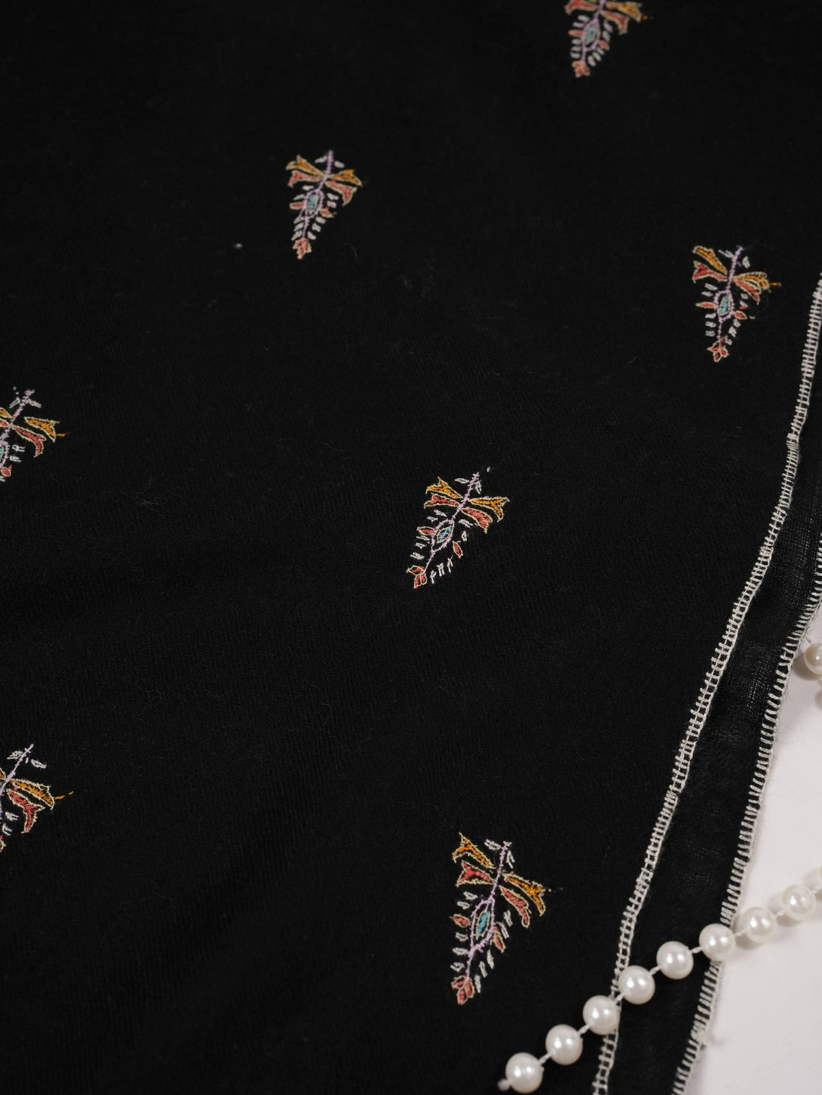 Black Pashmina Shawl with Sozni Buteh Embroidery