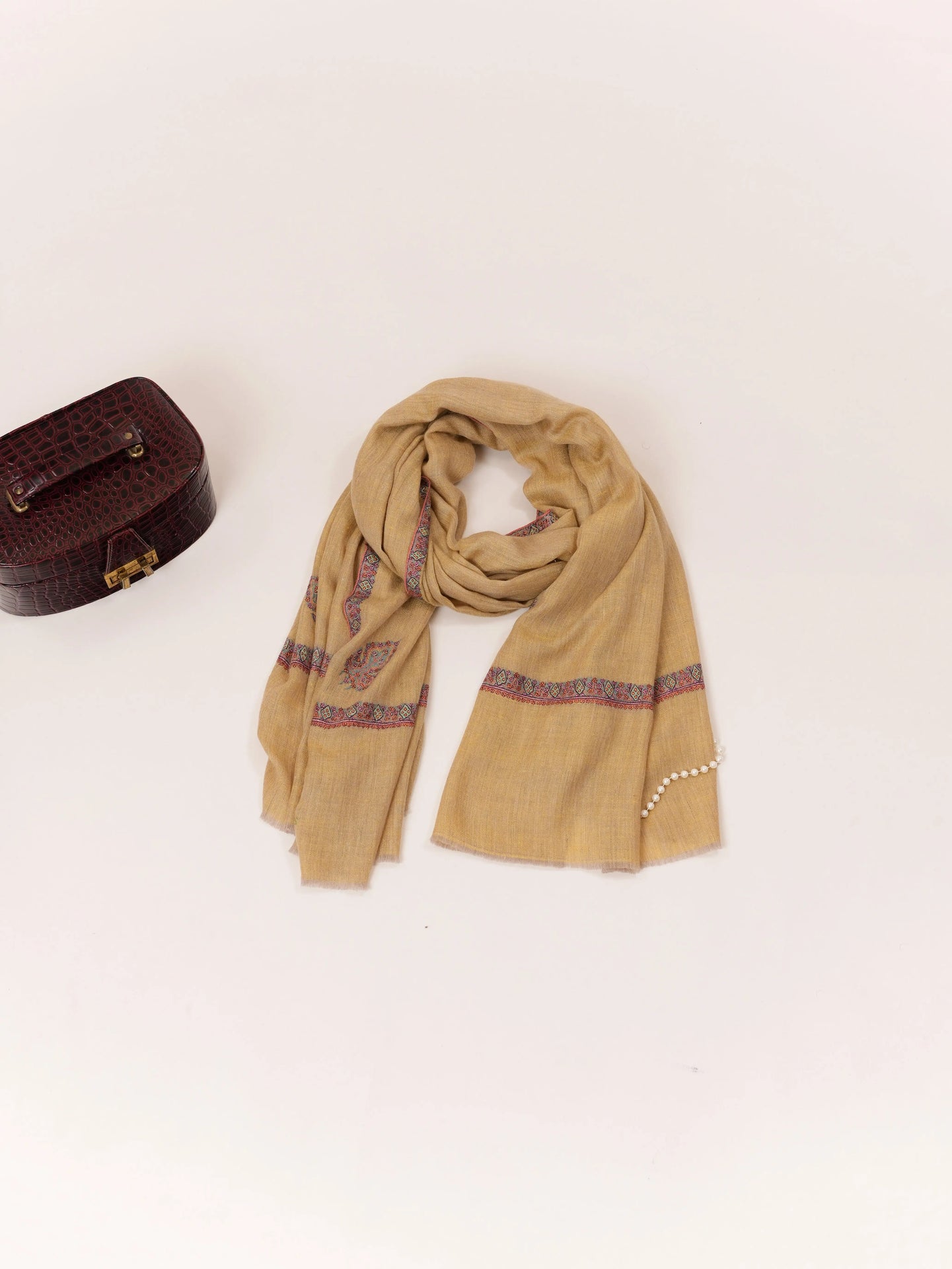 Hashidar Golden Yellow Kashmiri Handwoven Pure Pashmina Shawl with Hand Sozni Embroidery Shahkaar.com