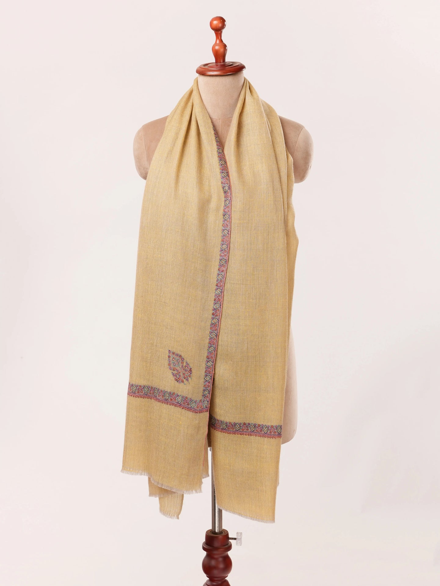 Hashidar Golden Yellow Kashmiri Handwoven Pure Pashmina Shawl with Hand Sozni Embroidery Shahkaar.com