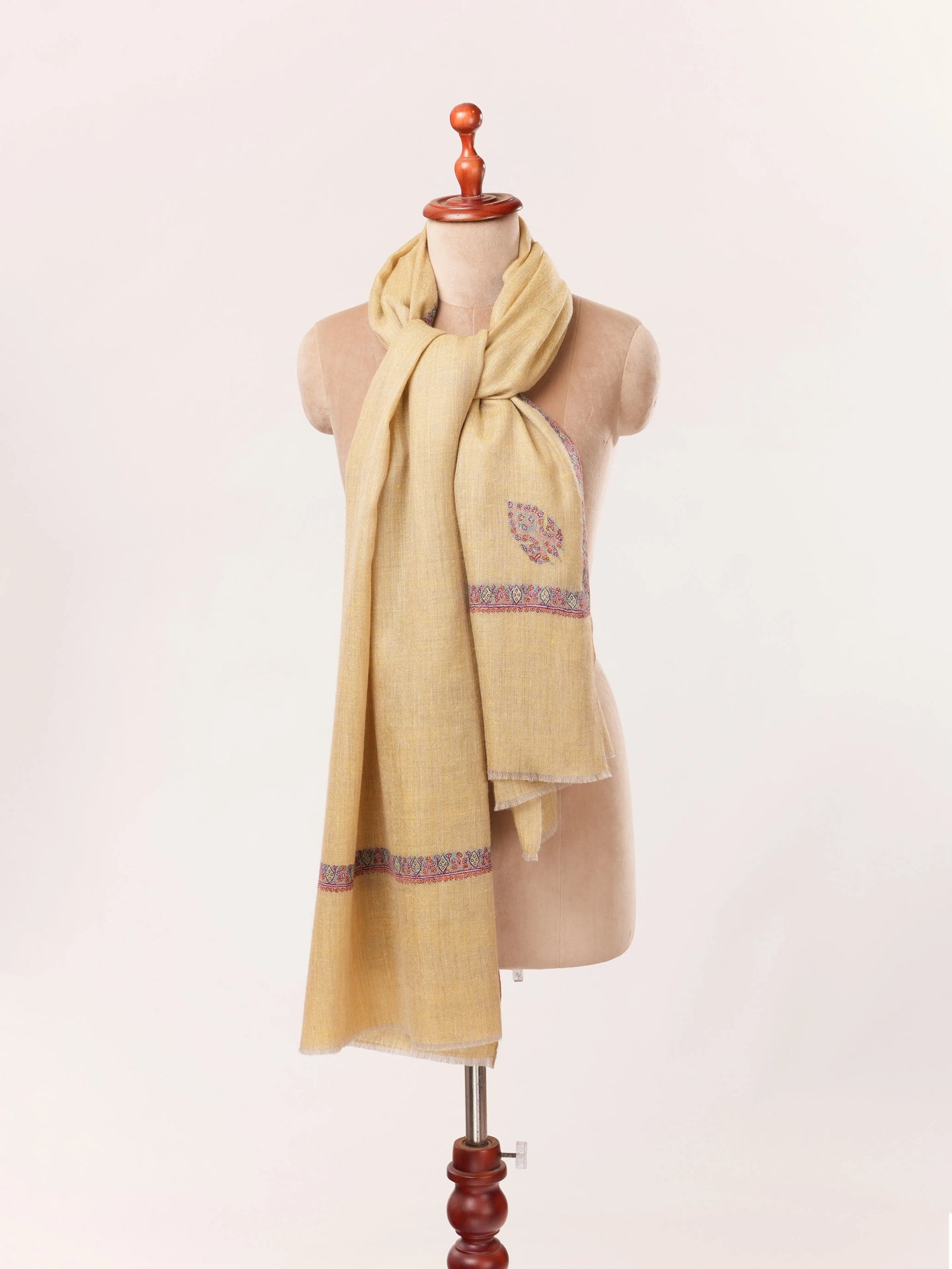 Hashidar Golden Yellow Kashmiri Handwoven Pure Pashmina Shawl with Hand Sozni Embroidery Shahkaar.com