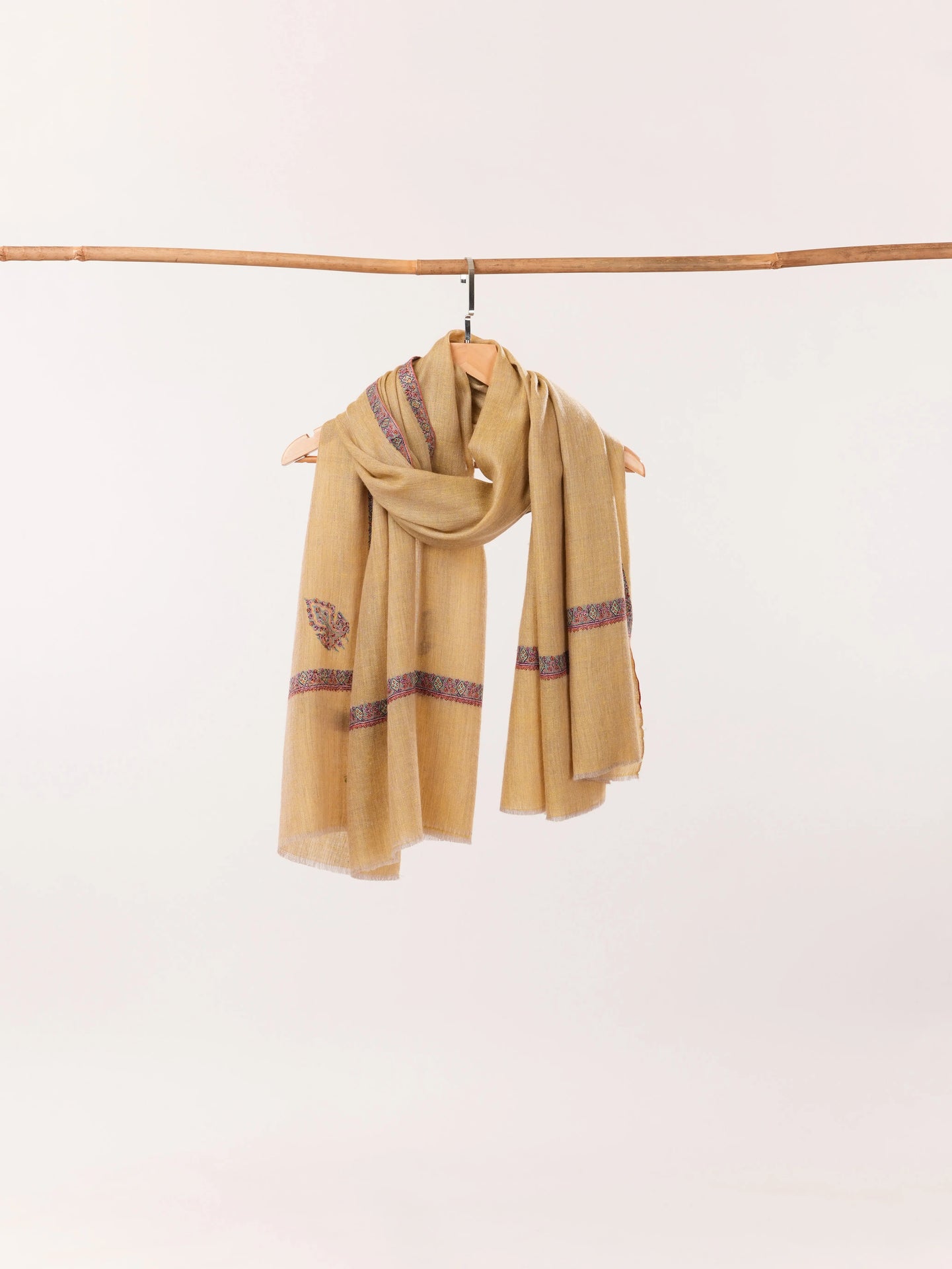 Hashidar Golden Yellow Kashmiri Handwoven Pure Pashmina Shawl with Hand Sozni Embroidery Shahkaar.com