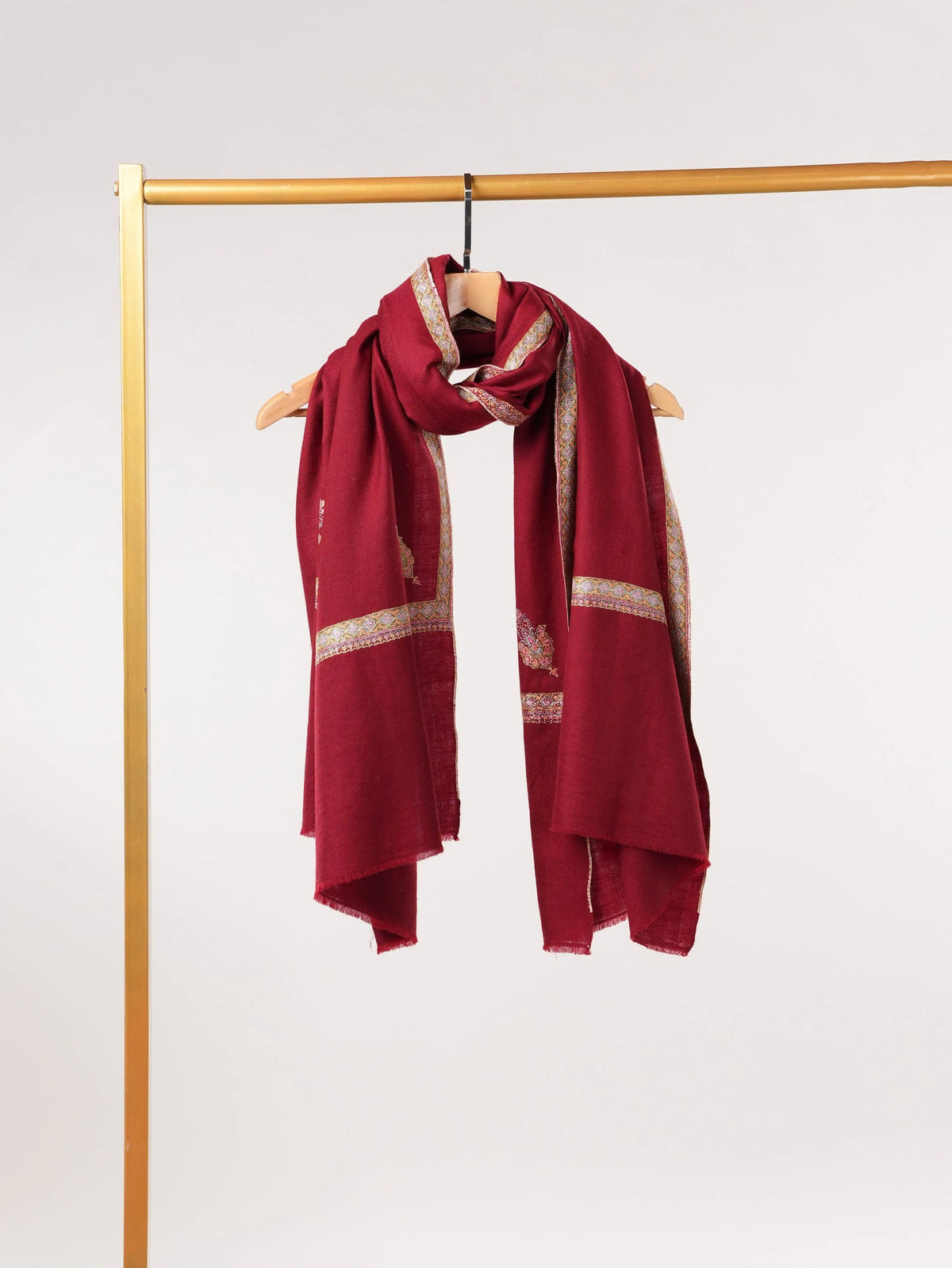 Maroon Handwoven Sozni Hashidar Lightweight Pashmina Shawl