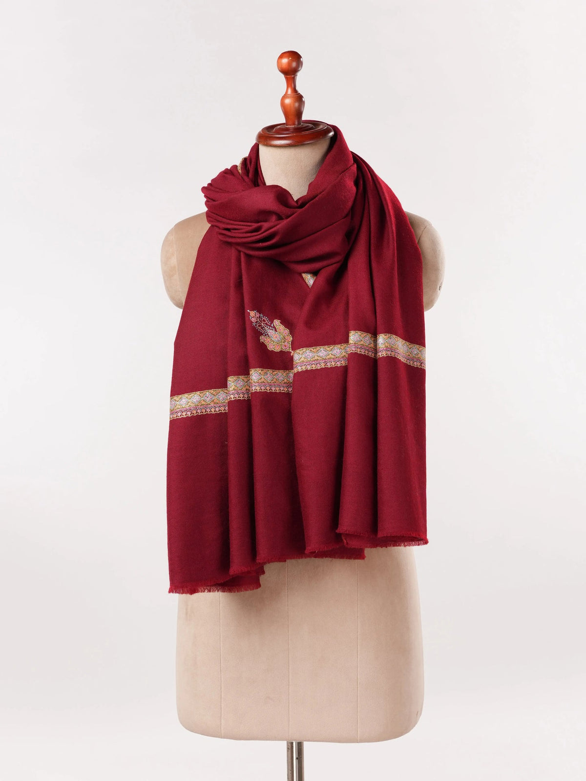 Maroon Handwoven Sozni Hashidar Lightweight Pashmina Shawl