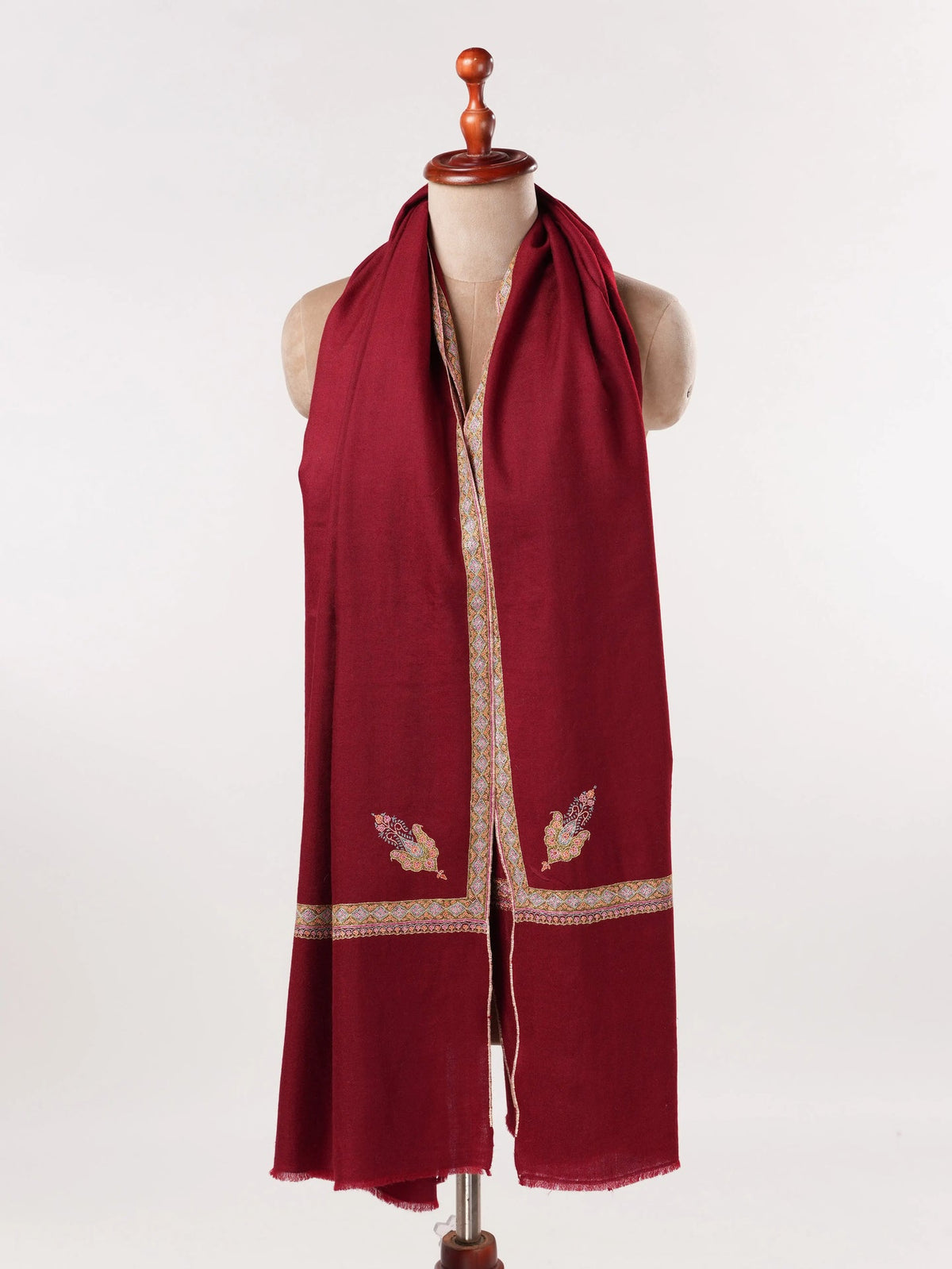 Maroon Handwoven Sozni Hashidar Lightweight Pashmina Shawl