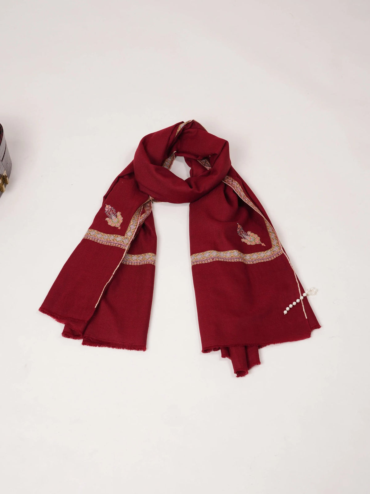 Maroon Handwoven Sozni Hashidar Lightweight Pashmina Shawl