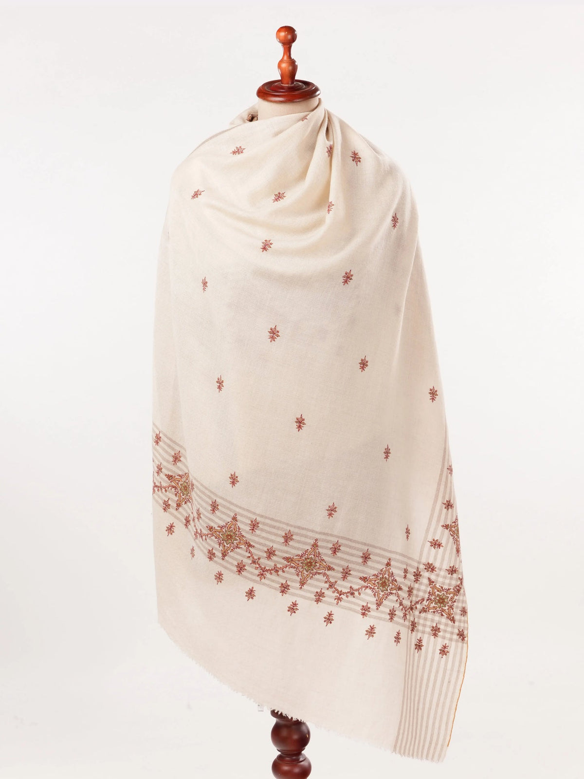 Daurdar Hand Sozni Embroidered White Authentic Pashmina Shawl