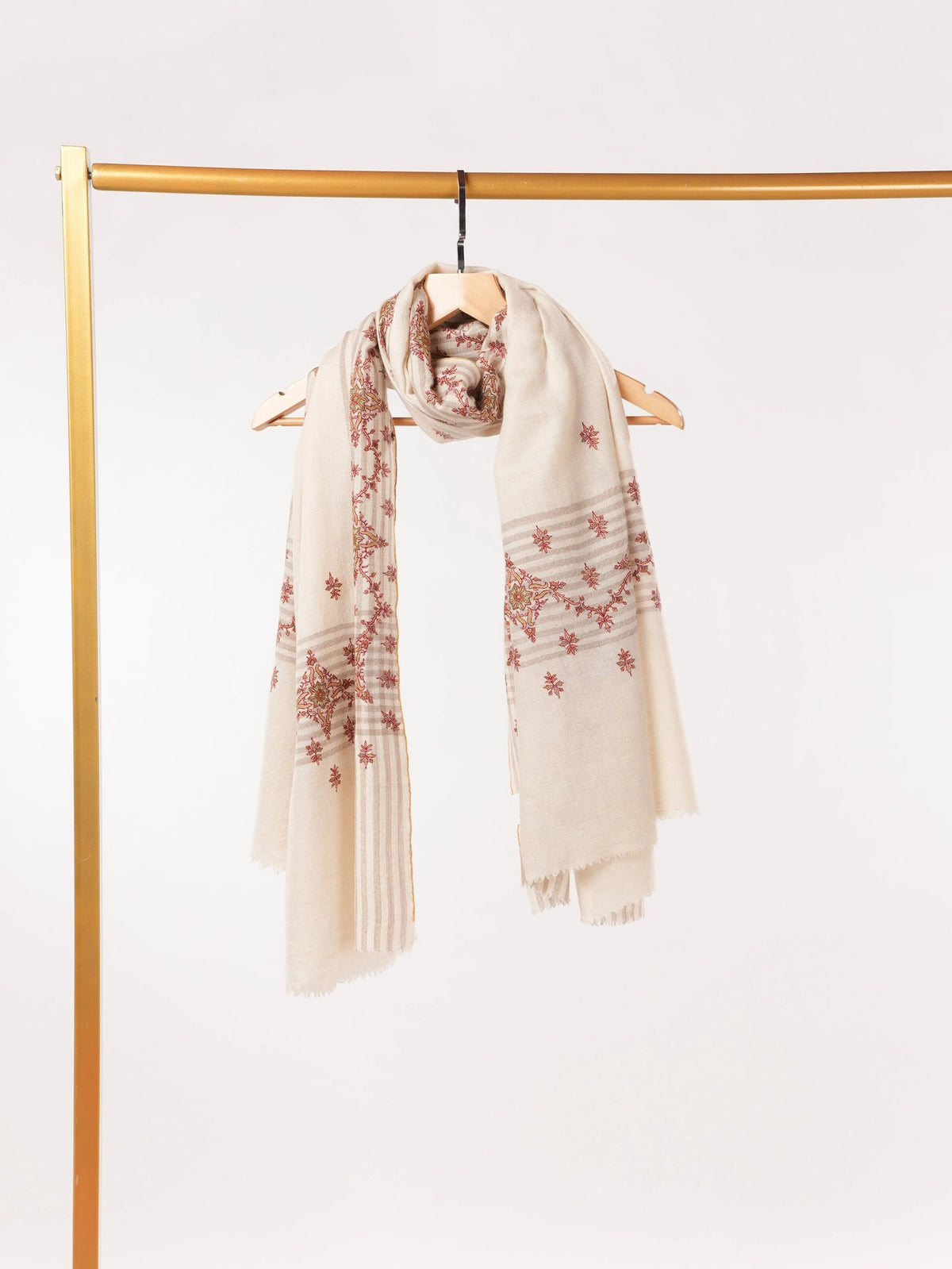 Daurdar Hand Sozni Embroidered White Authentic Pashmina Shawl