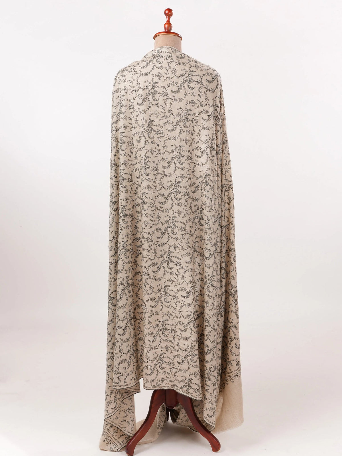 Natural Taupe Oversized Handwoven Pure Pashmina Shawl with Jali Embroidery