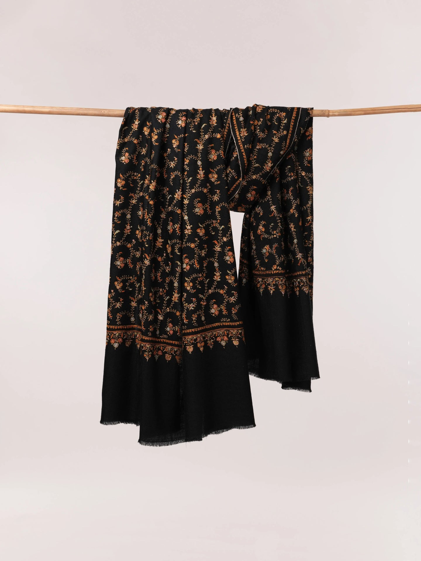 Black Handwoven Pashmina Shawl with Hand Embroidery Shahkaar.com