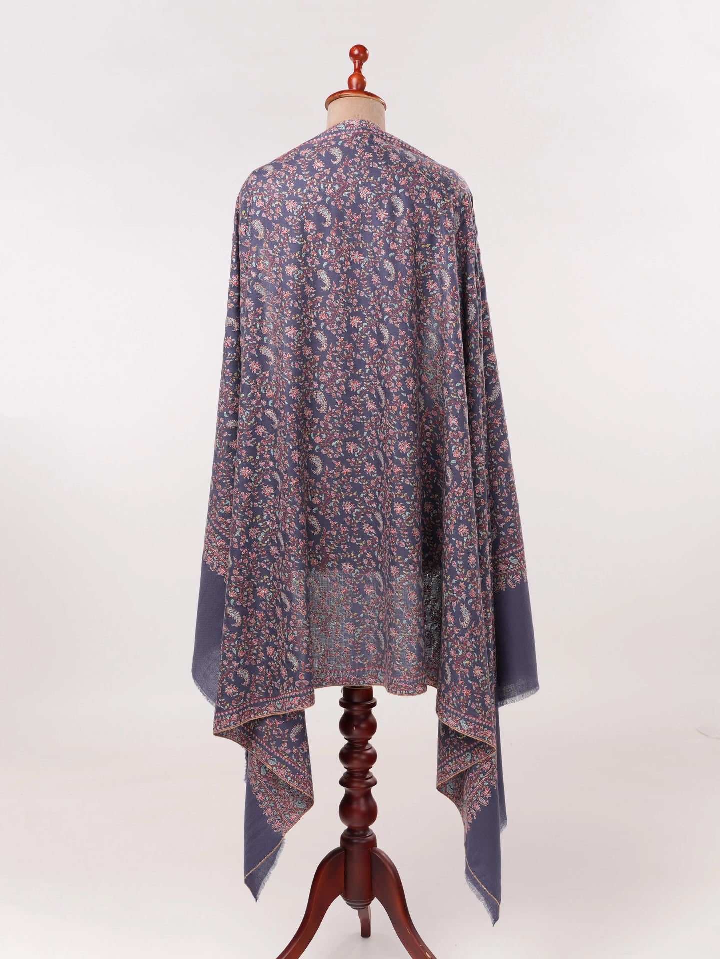 Handwoven Dark Slate Blue Pashmina Shawl with Jali Sozni Hand Embroidery Shahkaar.com