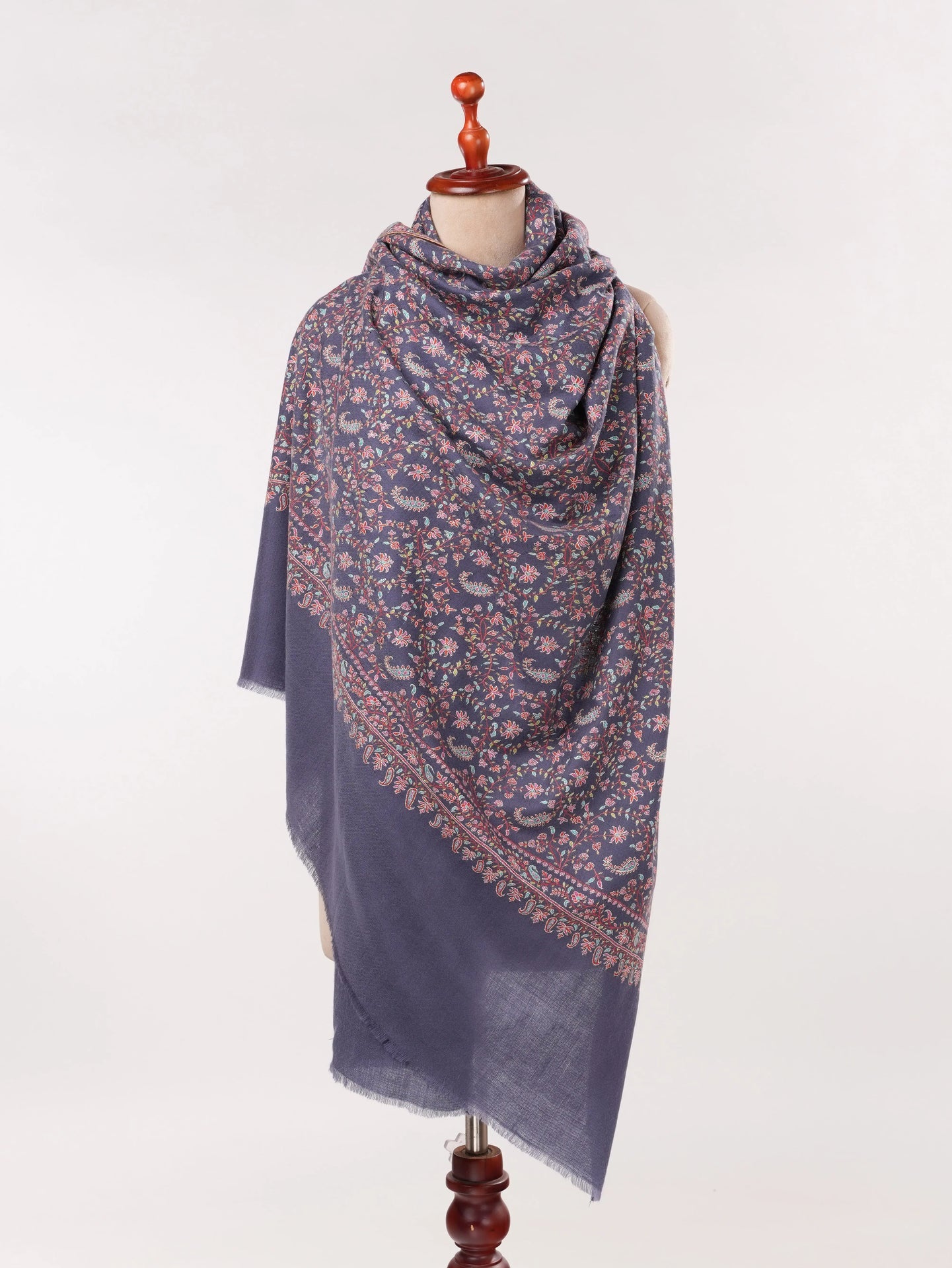 Handwoven Dark Slate Blue Pashmina Shawl with Jali Sozni Hand Embroidery Shahkaar.com