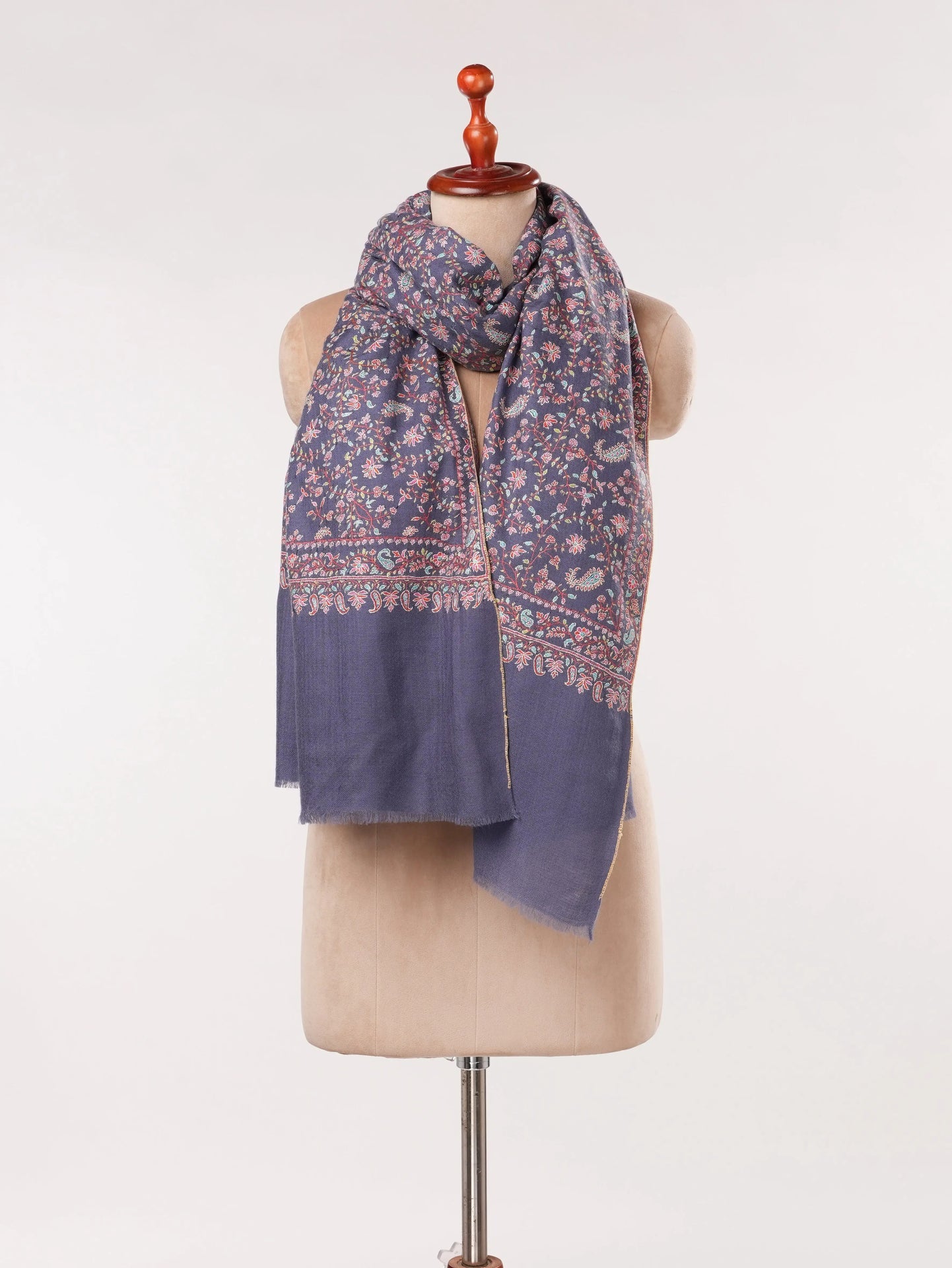 Handwoven Dark Slate Blue Pashmina Shawl with Jali Sozni Hand Embroidery Shahkaar.com