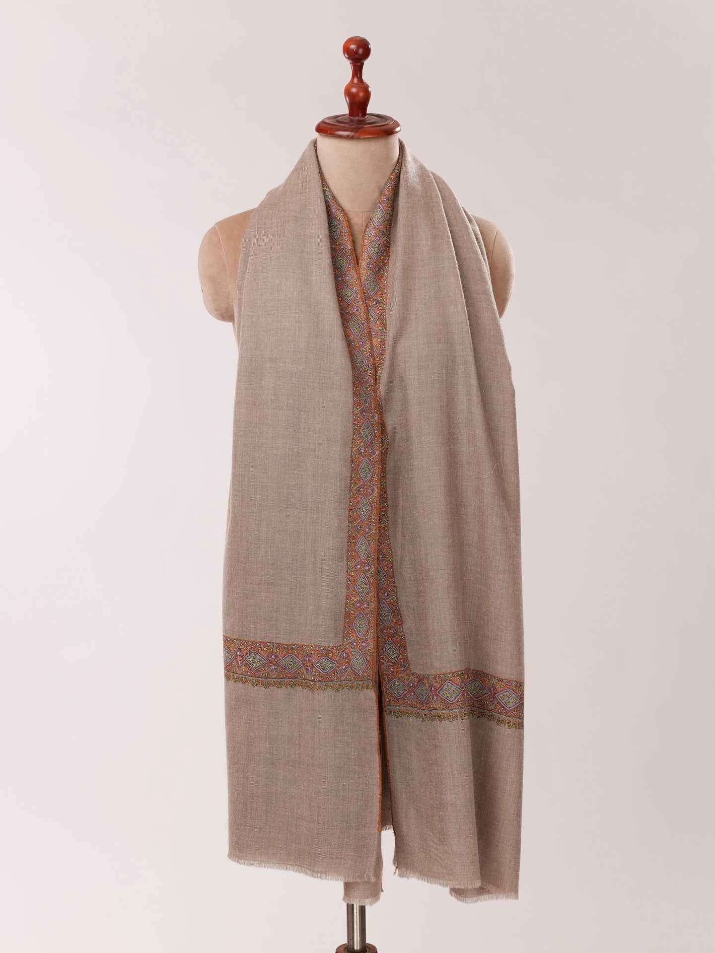 Natural Grey Pure Pashmina Shawl with Neemdaur Hand Embroidery Shahkaar.com