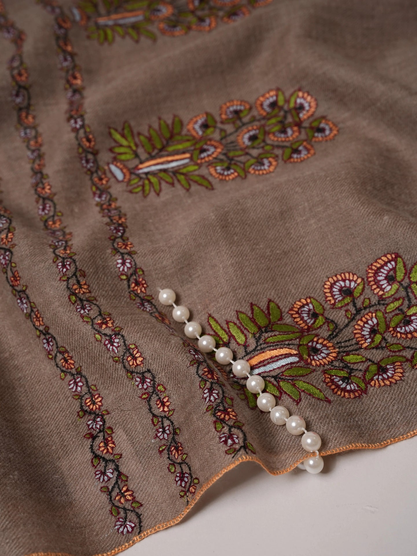 Soft Cashmere Scarf with Palla Mughal Hand Embroidery Shahkaar.com