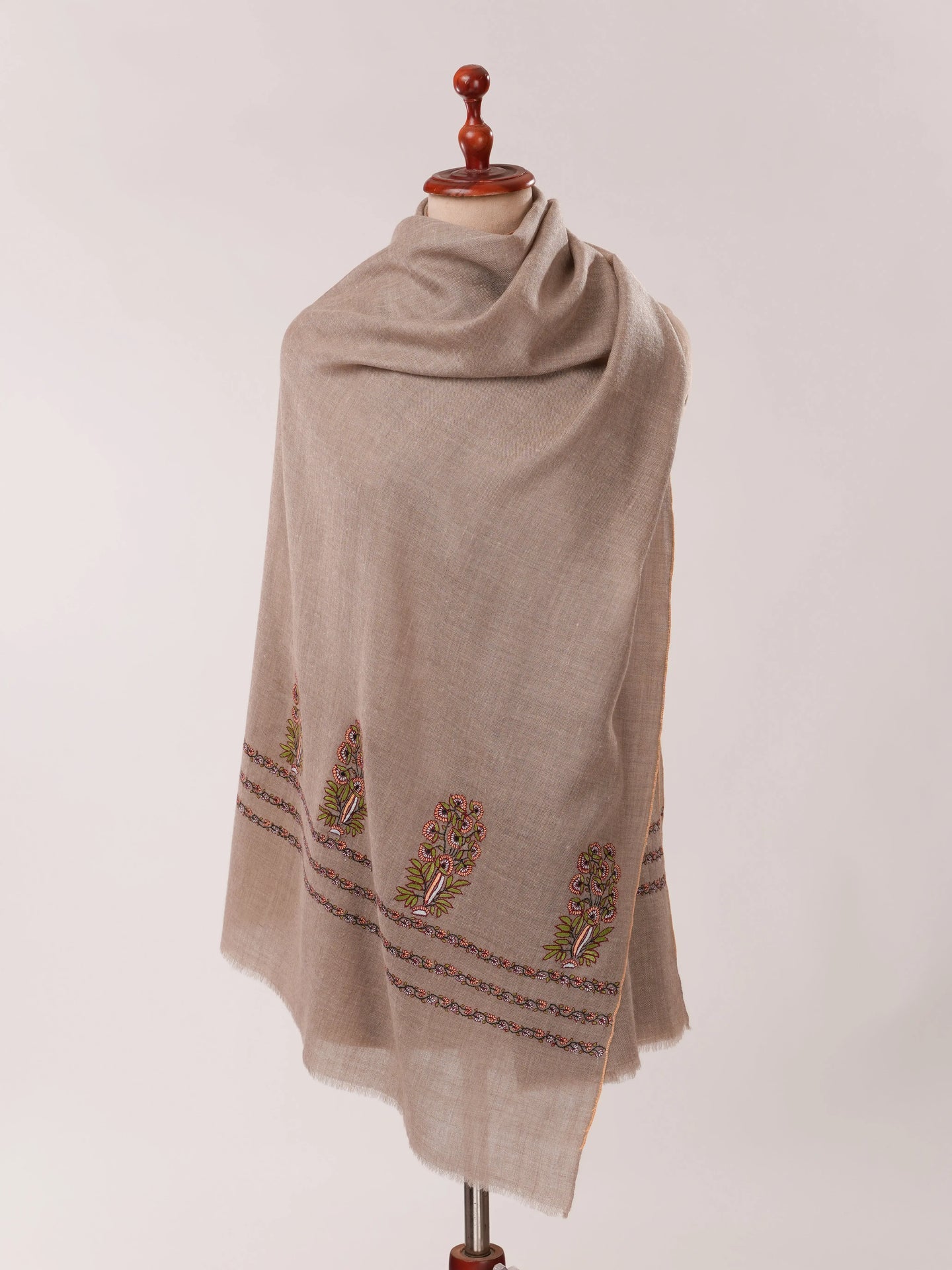 Soft Cashmere Scarf with Palla Mughal Hand Embroidery Shahkaar.com