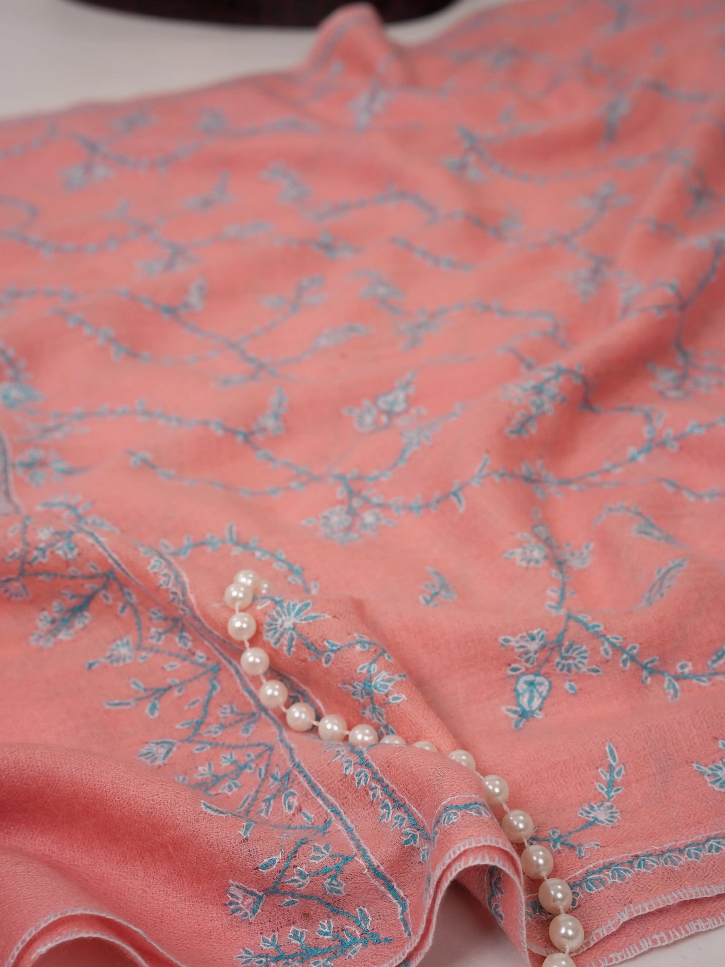 Pink Cashmere Scarf with All Over Jali Embroidery Shahkaar.com