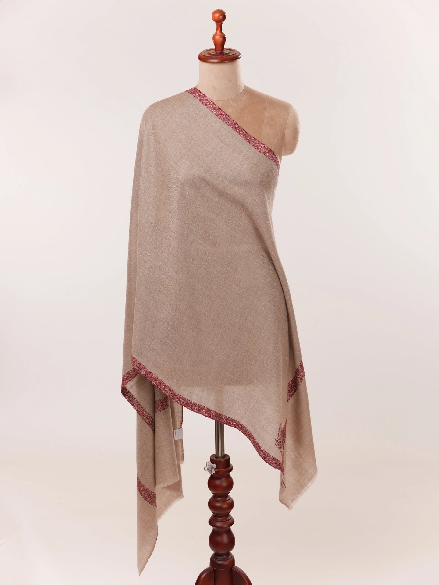 Natural Taupe Featherlight Cashmere Scarf with Hashia Hand Embroidery Shahkaar.com