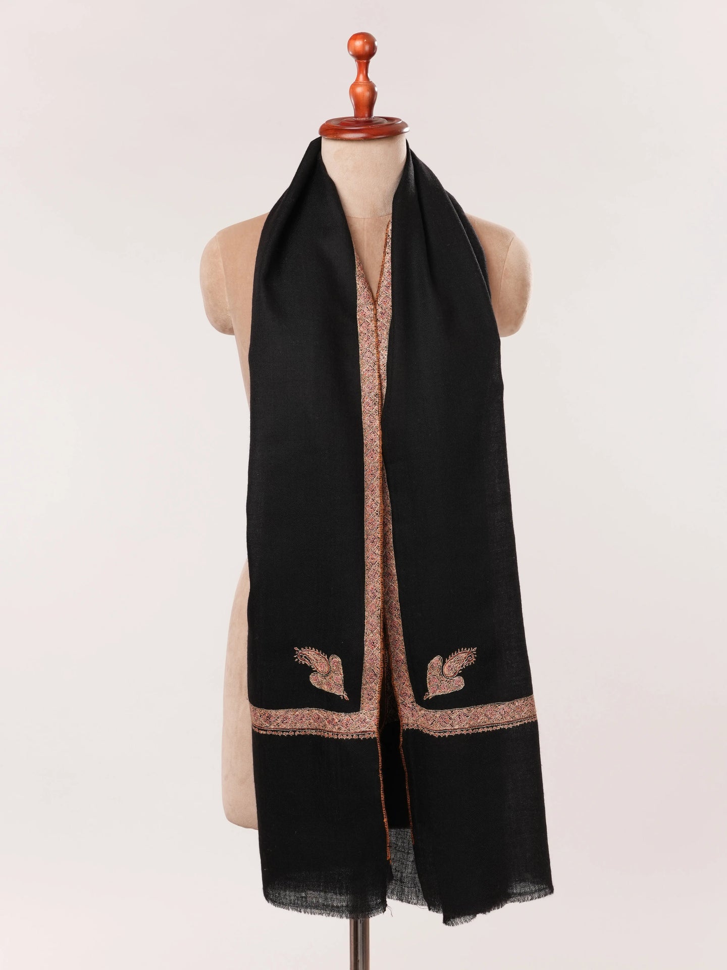 Black Cashmere Scarf with Hashia Hand Embroidery Shahkaar.com