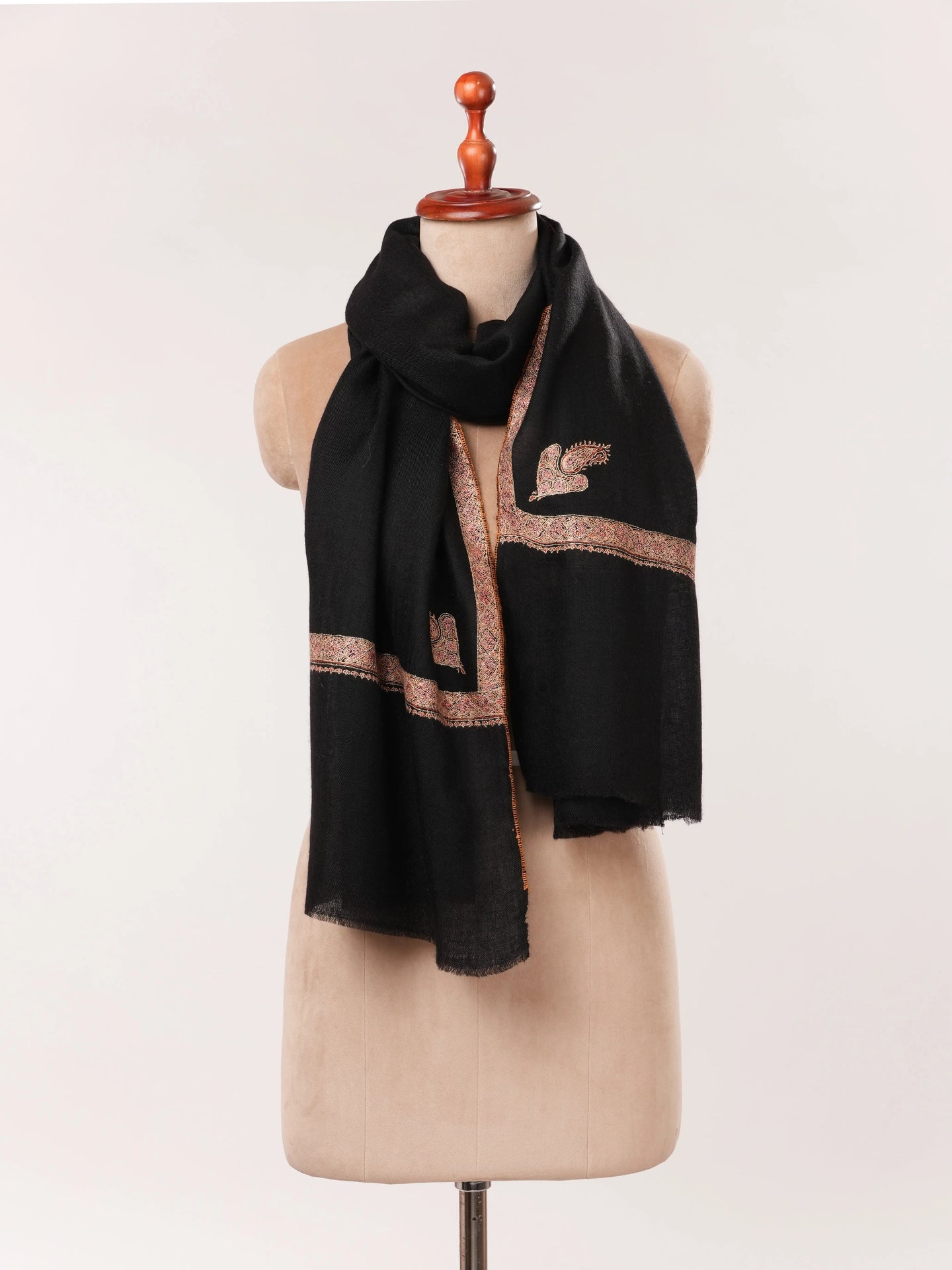 Black Cashmere Scarf with Hashia Hand Embroidery Shahkaar.com