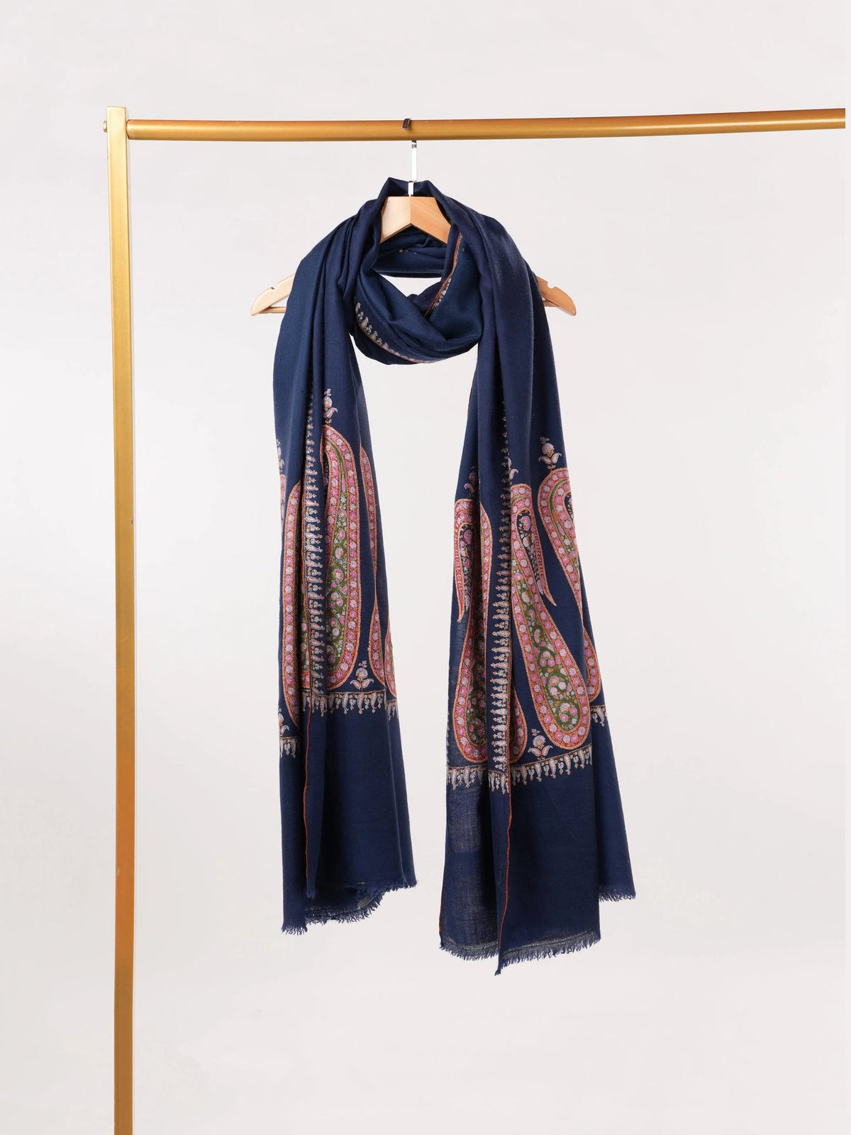 Overrsized Dark Blue Pashmina Shawl with Paisley Palldar Embroidery