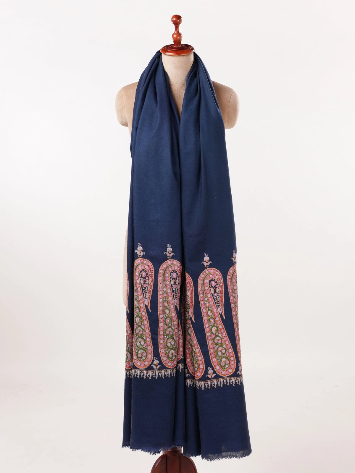 Overrsized Dark Blue Pashmina Shawl with Paisley Palldar Embroidery