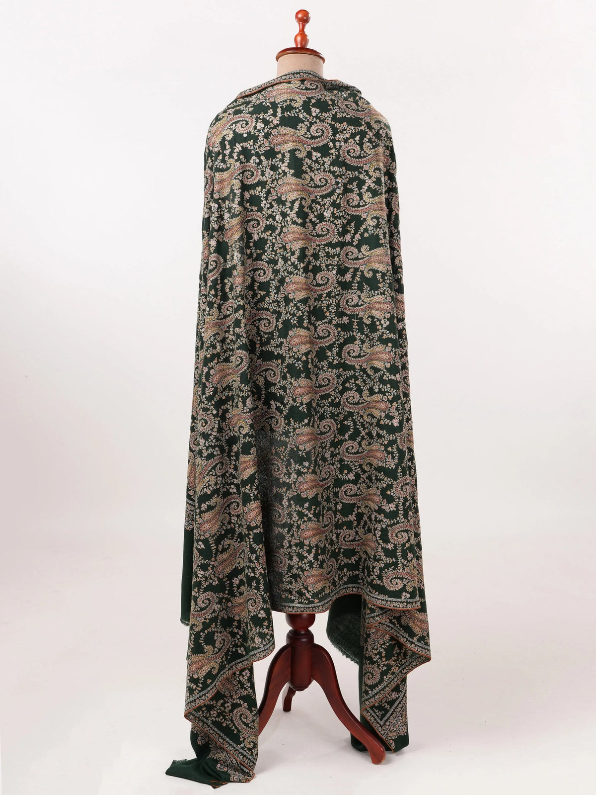 Forest Green Handwoven Oversized Pashmina Shawl with Hand Embroidery