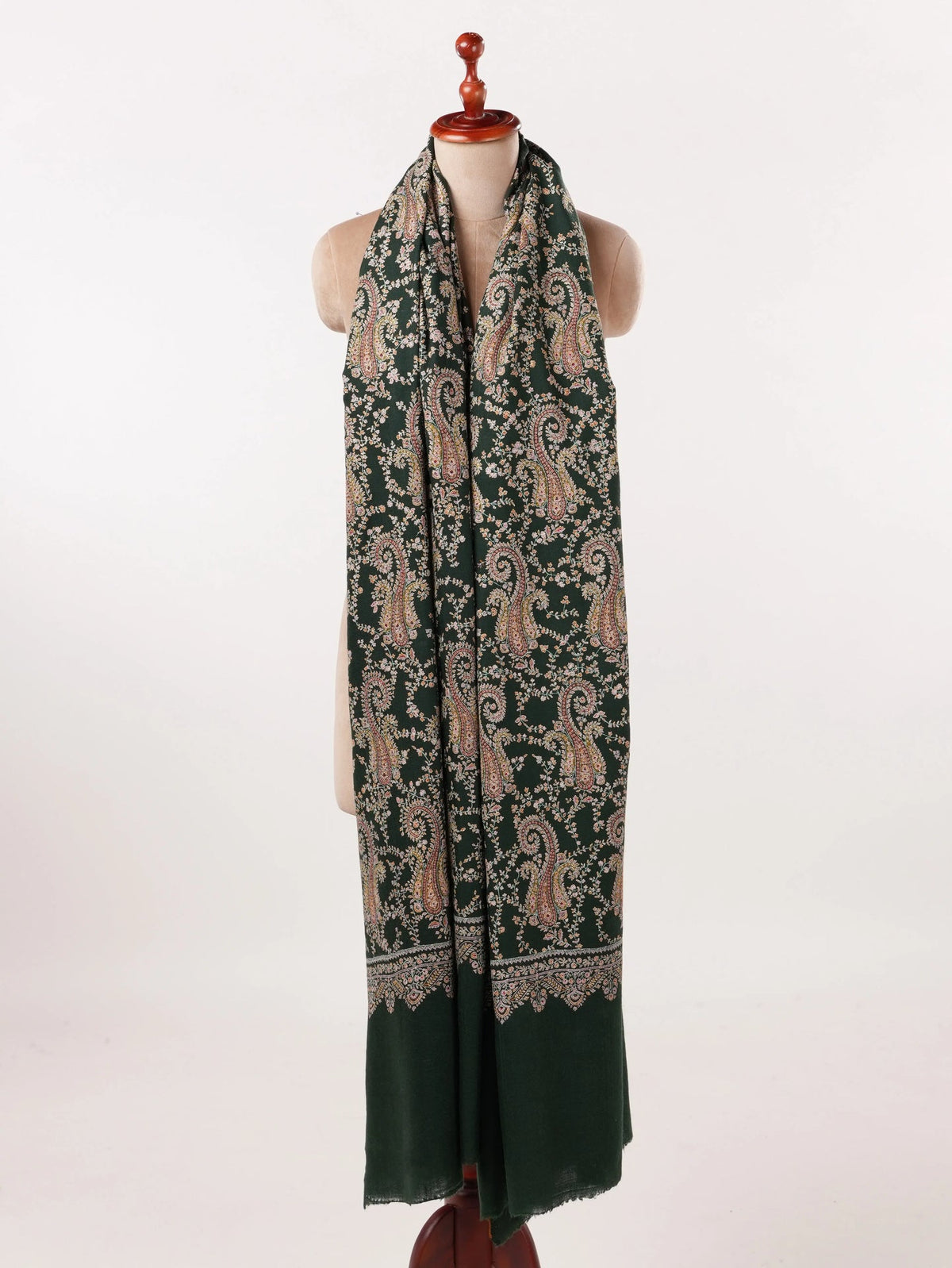Forest Green Handwoven Oversized Pashmina Shawl with Hand Embroidery