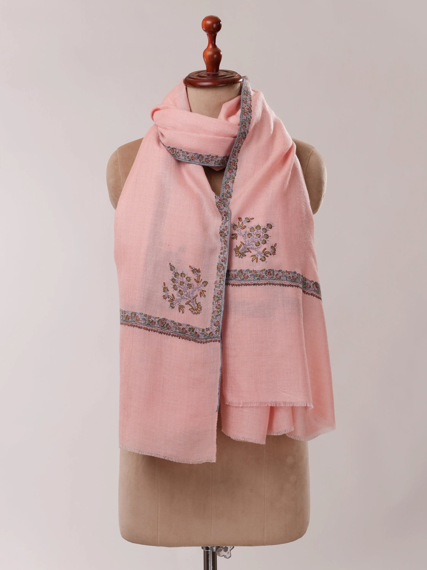 Baby Pink Pashmina Shawl with Hashia Hand Embroidery Shahkaar.com