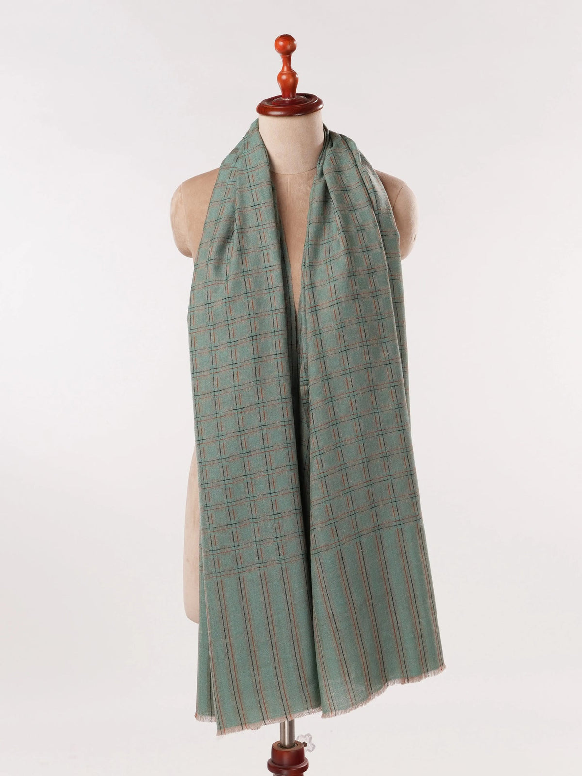 Ice Green Dual Shaded  Handwoven Pashmina Shawl with Check Pattern
