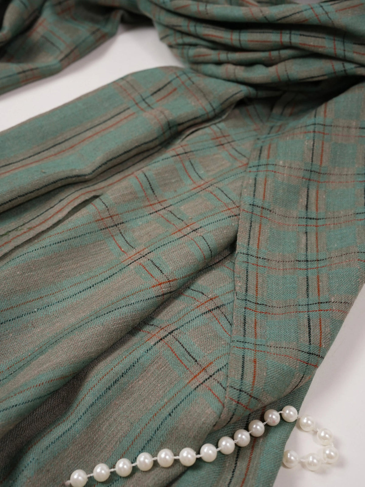 Ice Green Dual Shaded  Handwoven Pashmina Shawl with Check Pattern