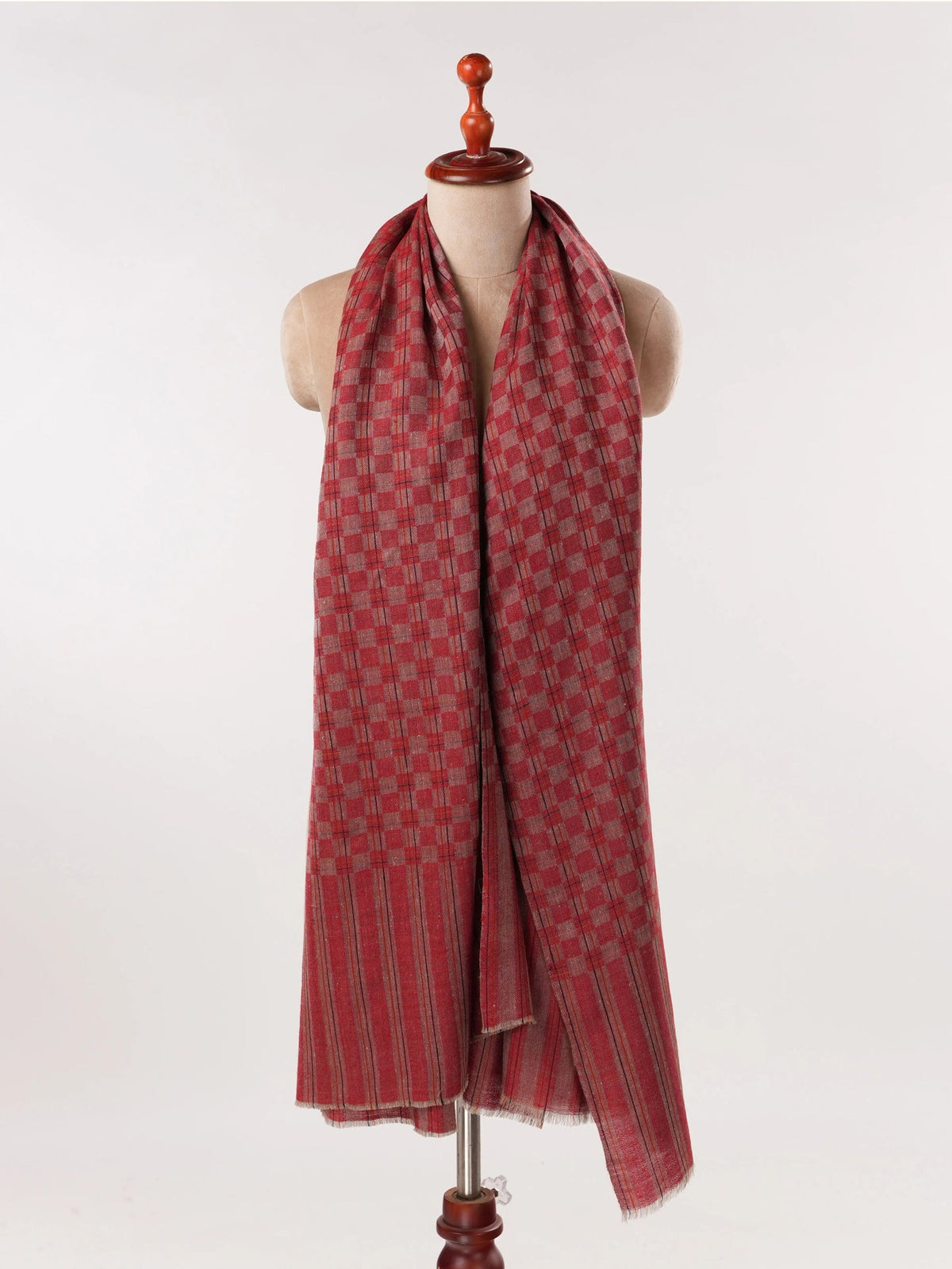 Burgundy Dual Shade Authentic Pashmina Shawl with Check pattern