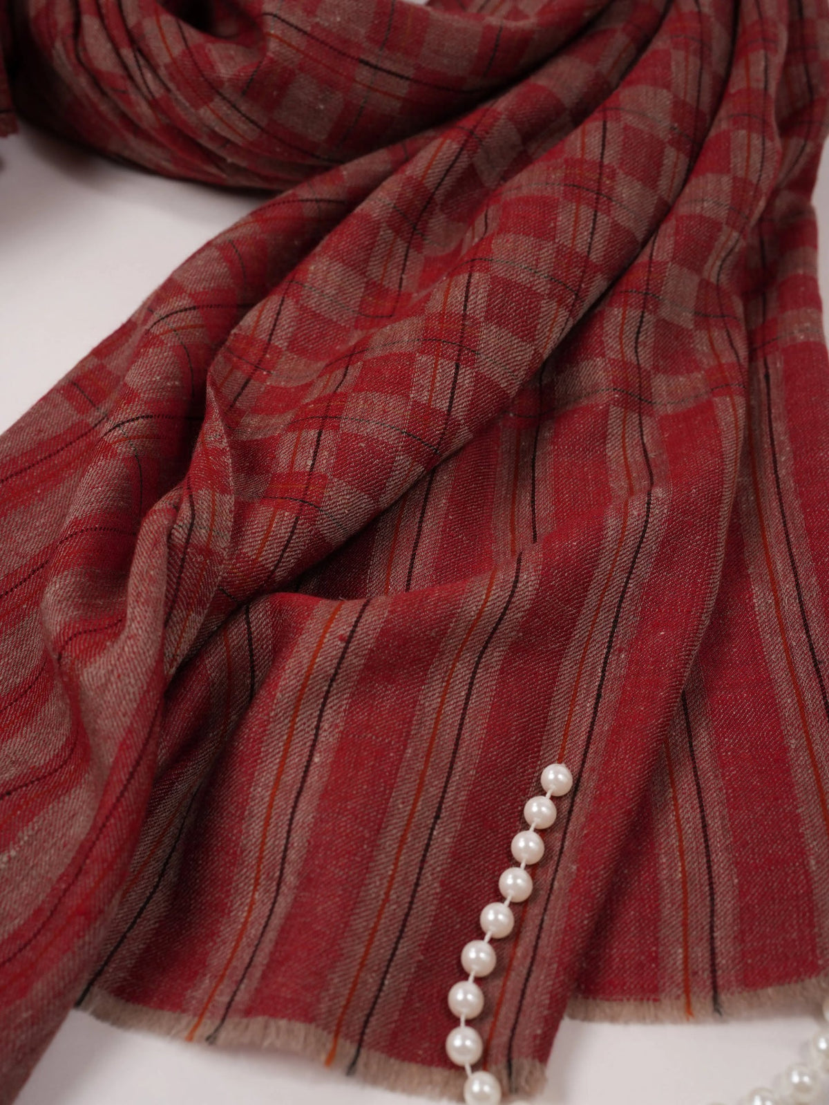 Burgundy Dual Shade Authentic Pashmina Shawl with Check pattern